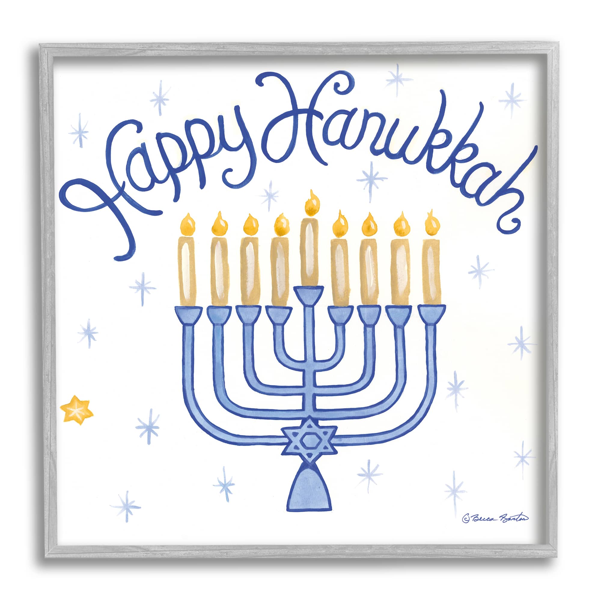 Stupell Industries Festive Happy Hanukkah Menorah Patterned Framed Giclee Art