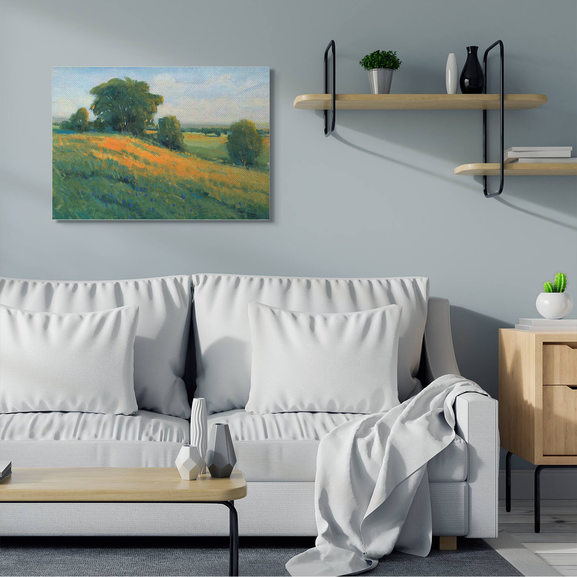 Stupell Industries Green Rolling Hills Blue Poppy Fields Landscapes Canvas Wall Art