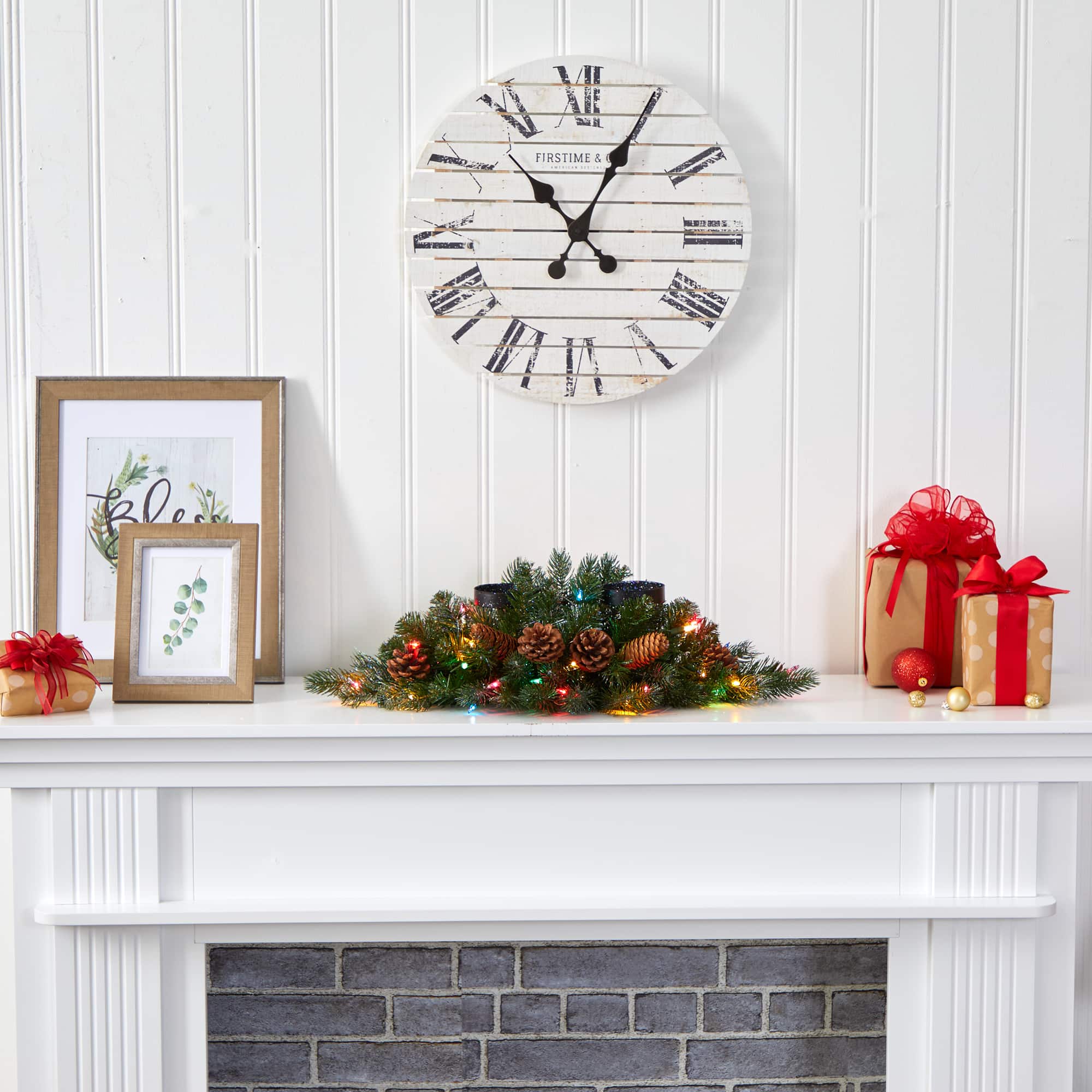 24" Pre-Lit Flocked & Glittered Pine & Pinecones Double Candelabrum