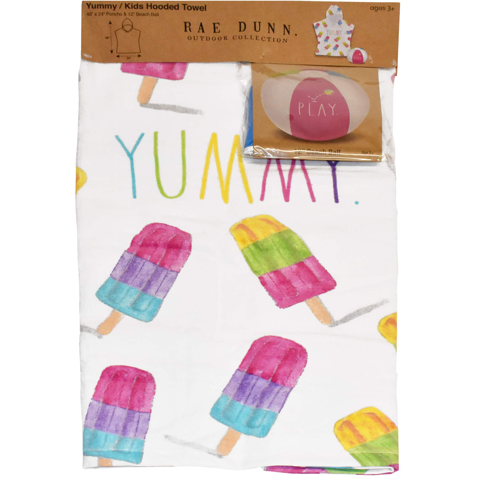 Rae Dunn Yummy Popsicle Kids Hooded Towel &#x26; Beach Ball Set