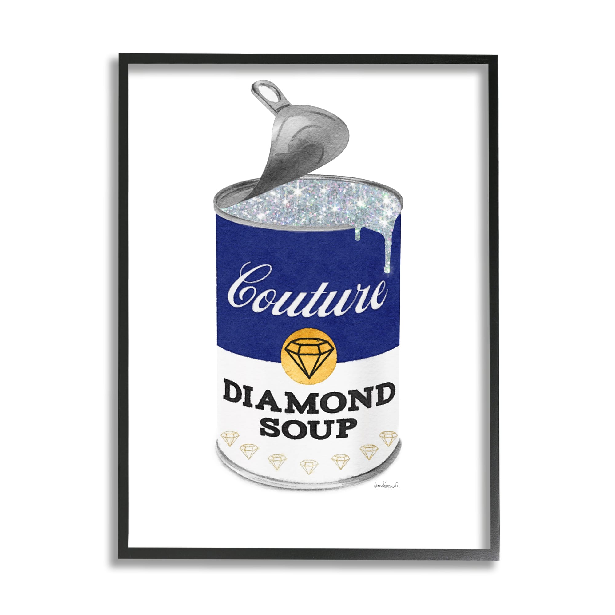Stupell Industries Couture Blue Condensed Diamond Soup Can Sparkle Pattern Framed Wall Art