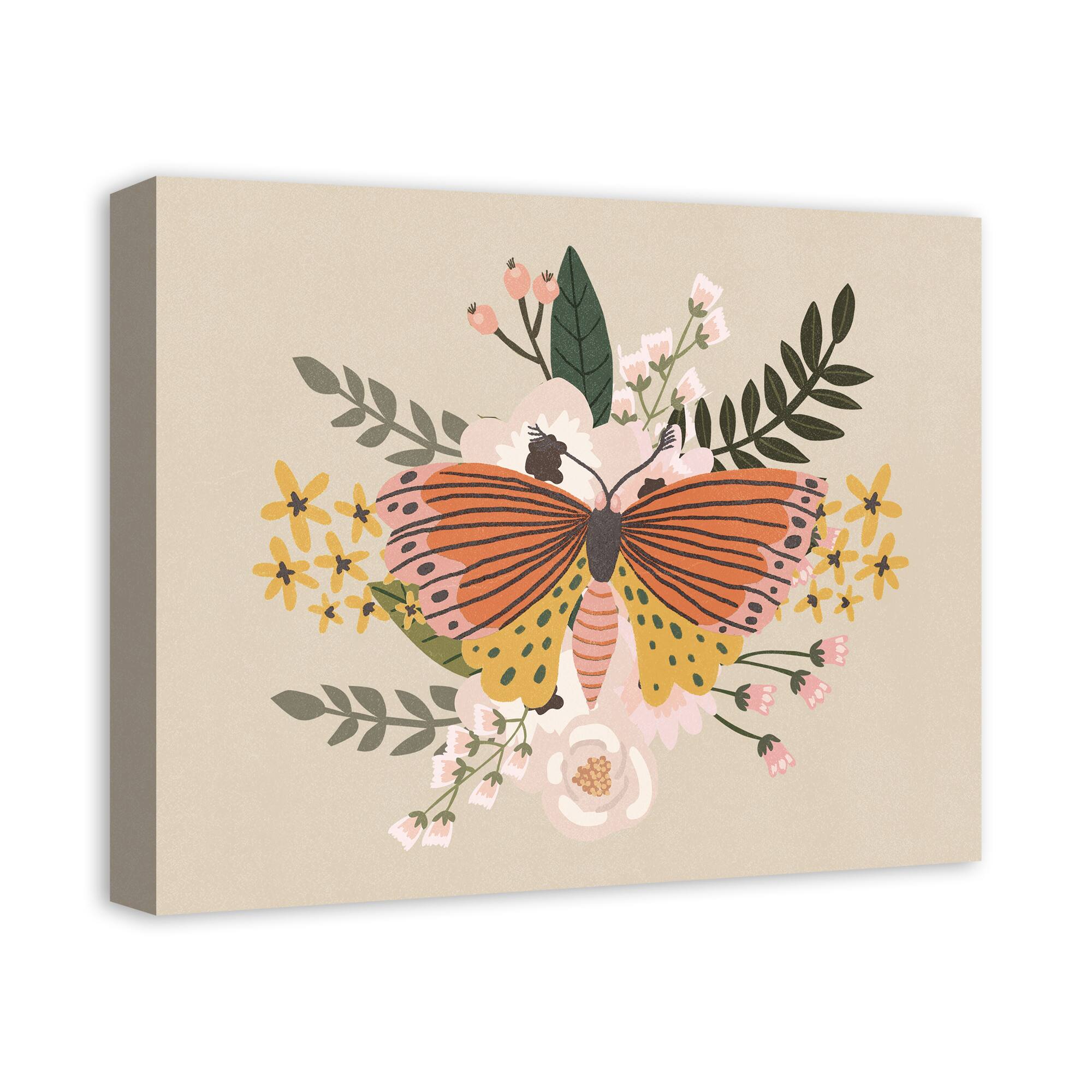Folksy Flutter White 16" x 20" Canvas Wall Art