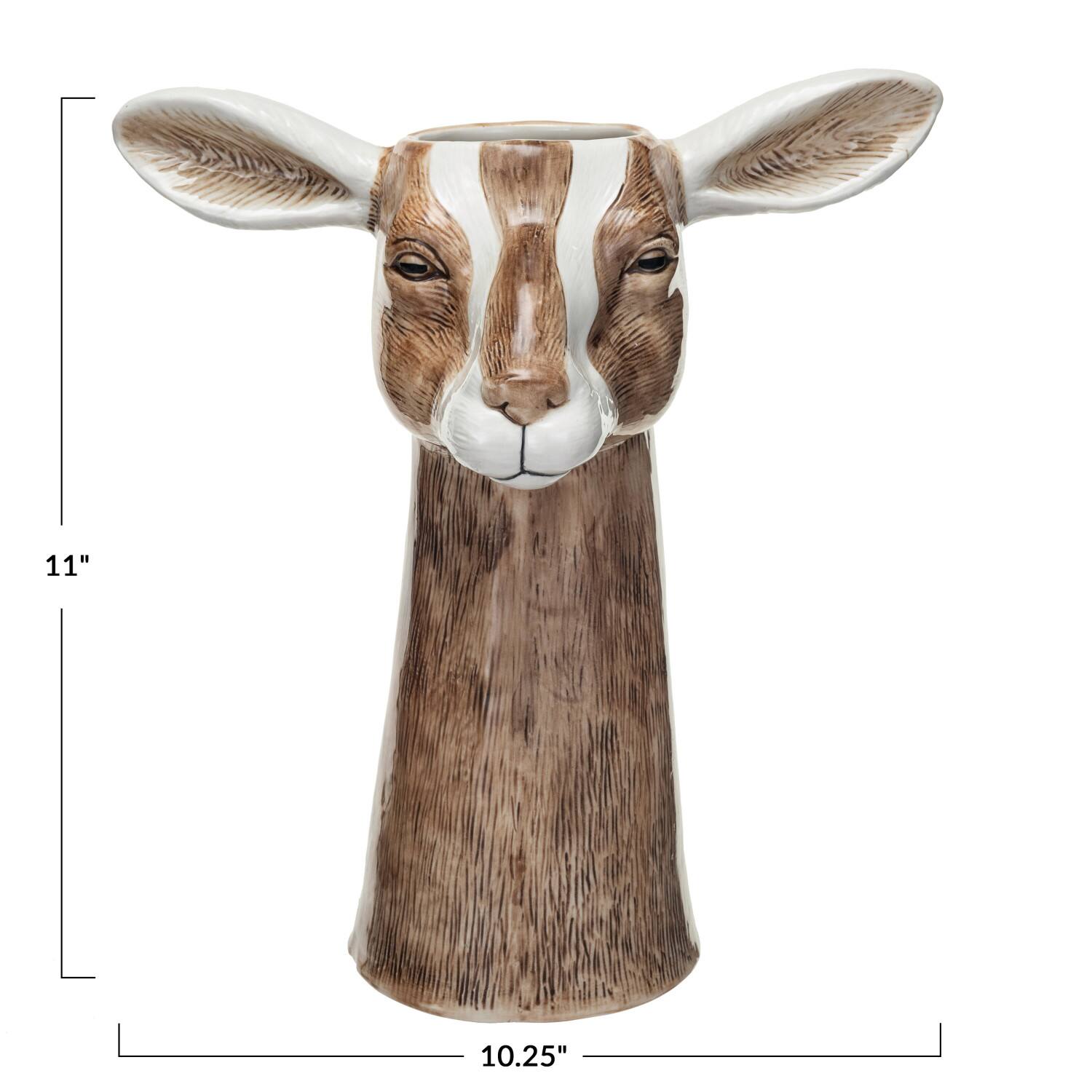 Hello Honey® 11" Brown & White Hand-Painted Decorative Stoneware Goat Vase