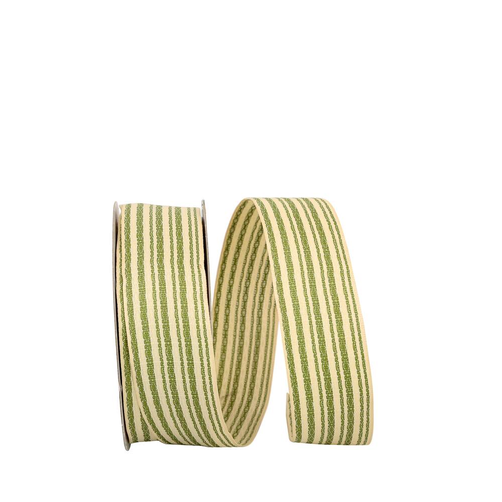 JAM Paper 1.5" x 20yd. Moss Vintage Stripes Wired Ribbon