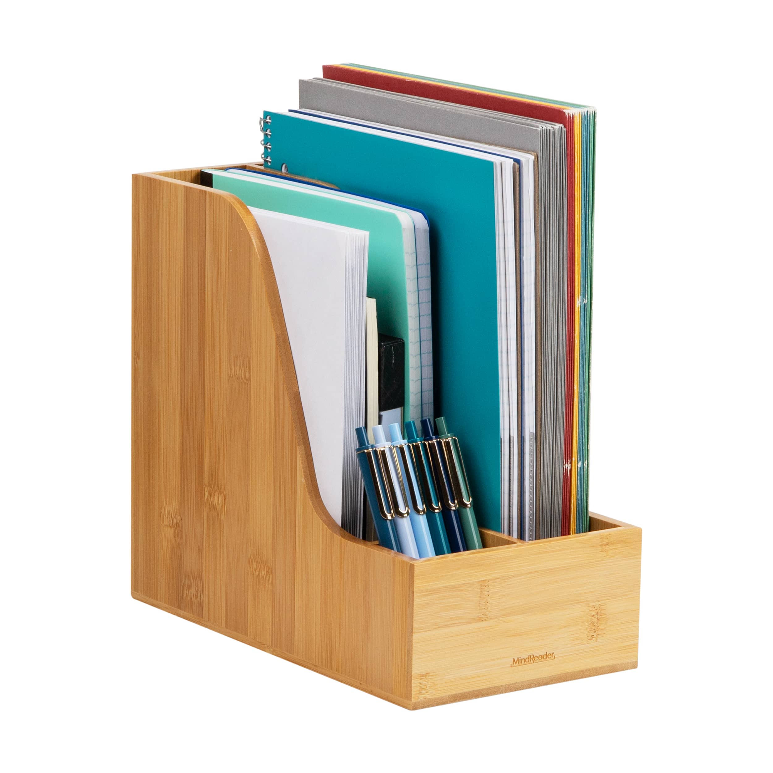 Mind Reader Vertical File Storage, Desktop Organizer, Magazine Holder, Office, Bamboo, Brown