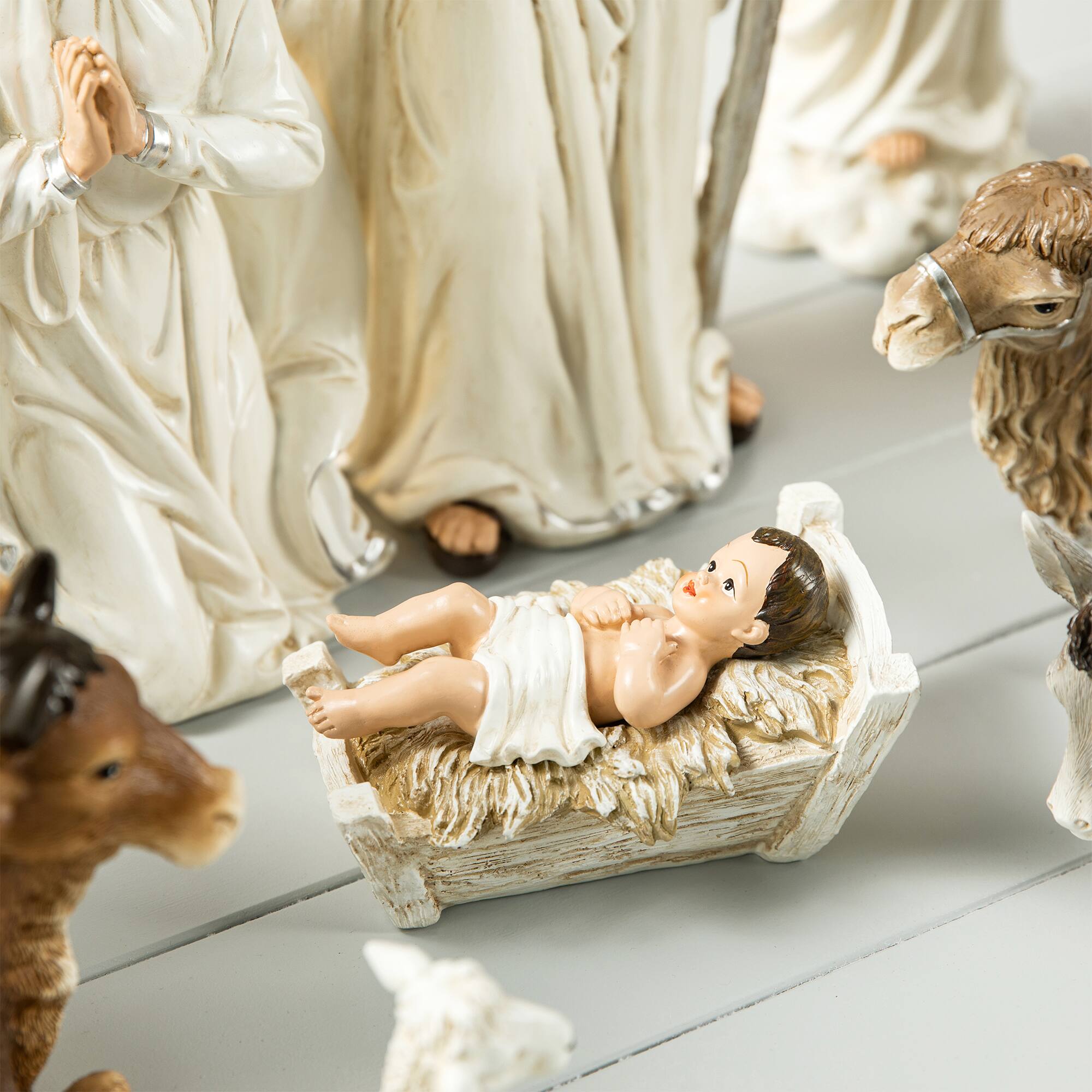 Glitzhome&#xAE; 12 Piece Oversized Ivory Nativity Figurine Set 