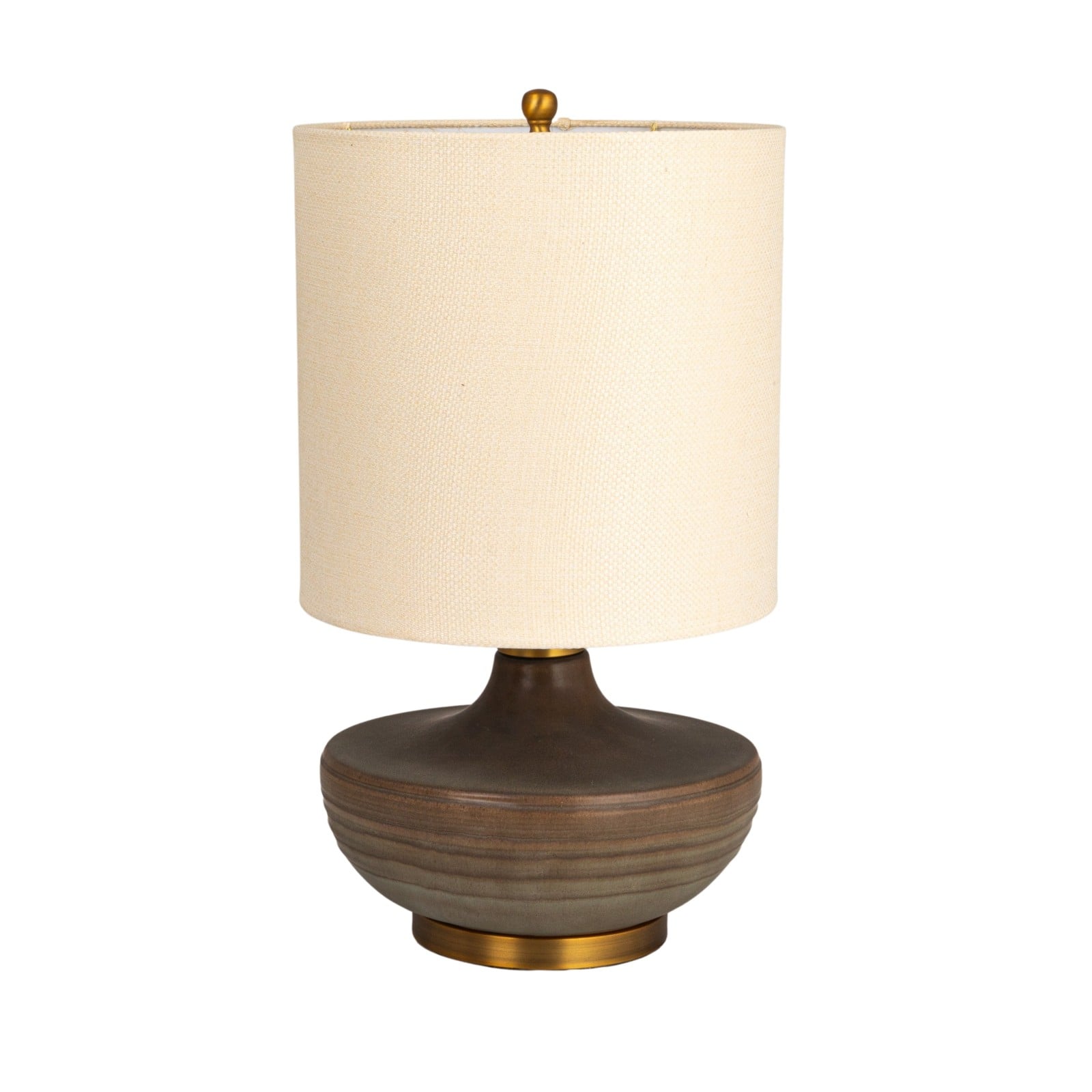Hello Honey® Brown Stone Glaze Round Stoneware Table Lamp with Classic Cream Drum