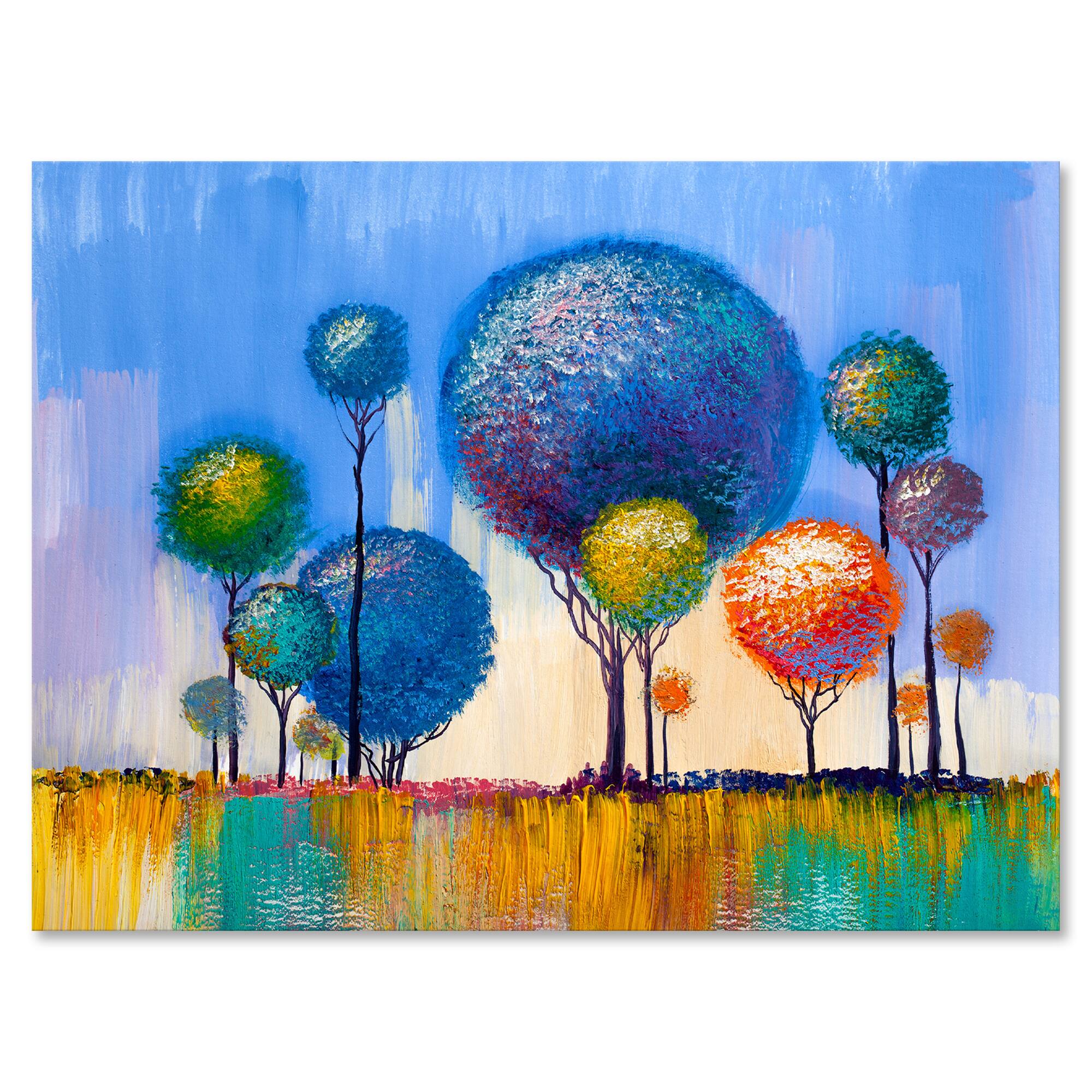 Designart - Colourful Trees Impressionist Landscape I - Modern Canvas Wall Art Print