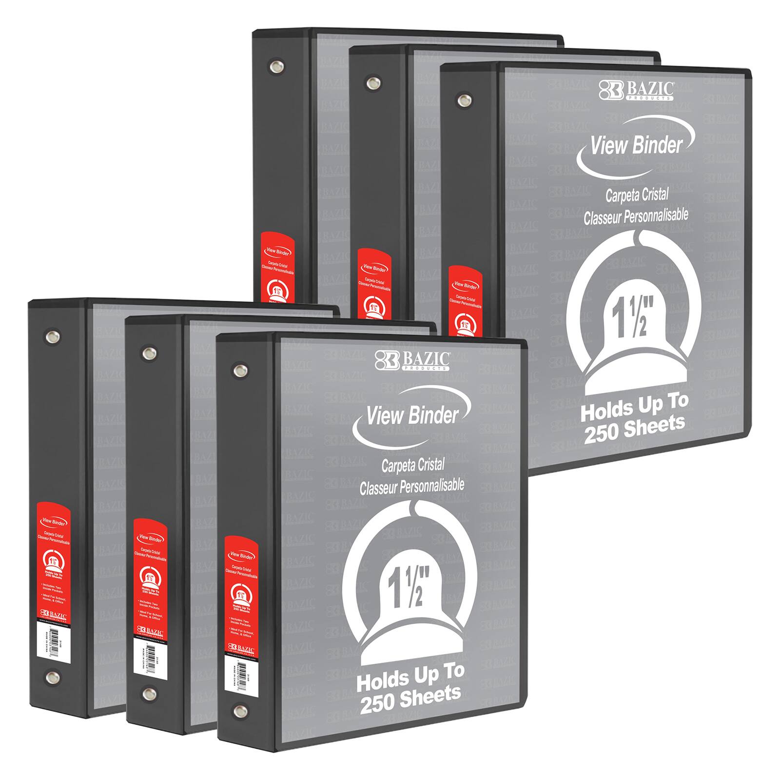 BAZIC® 3 Ring View Binder with Pockets, 6ct.