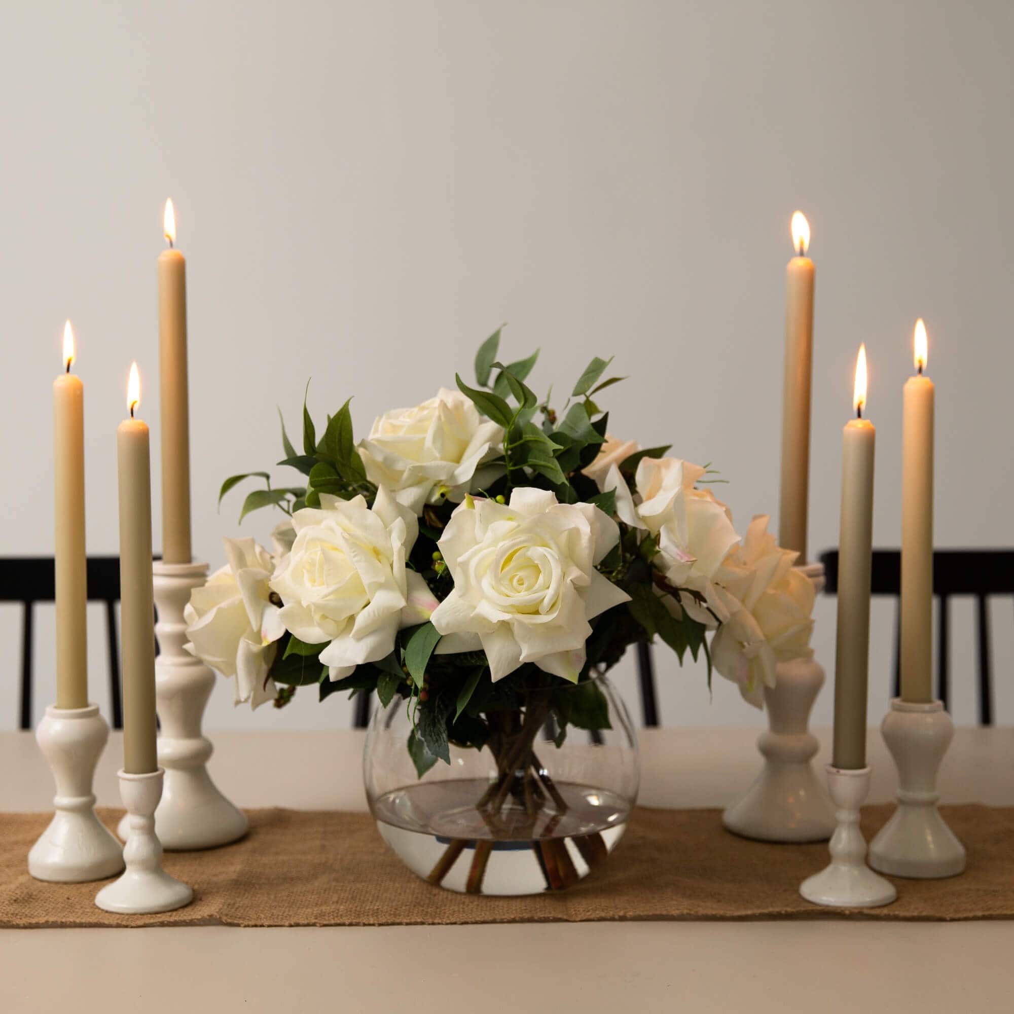 Wedding Collection 16in. Artificial Roses and Mixed Greens Arrangement in Glass Vase