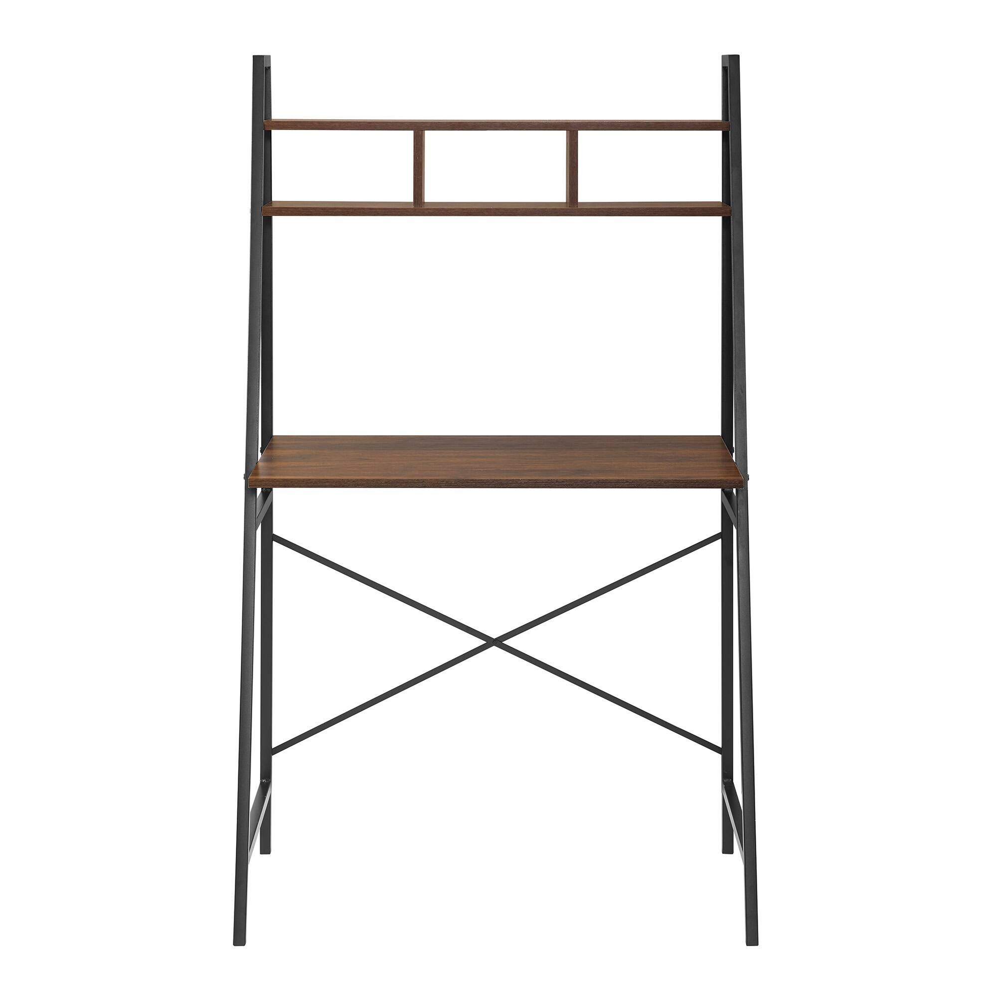 Walker Edison 56" Dark Walnut Industrial Ladder Desk with Storage