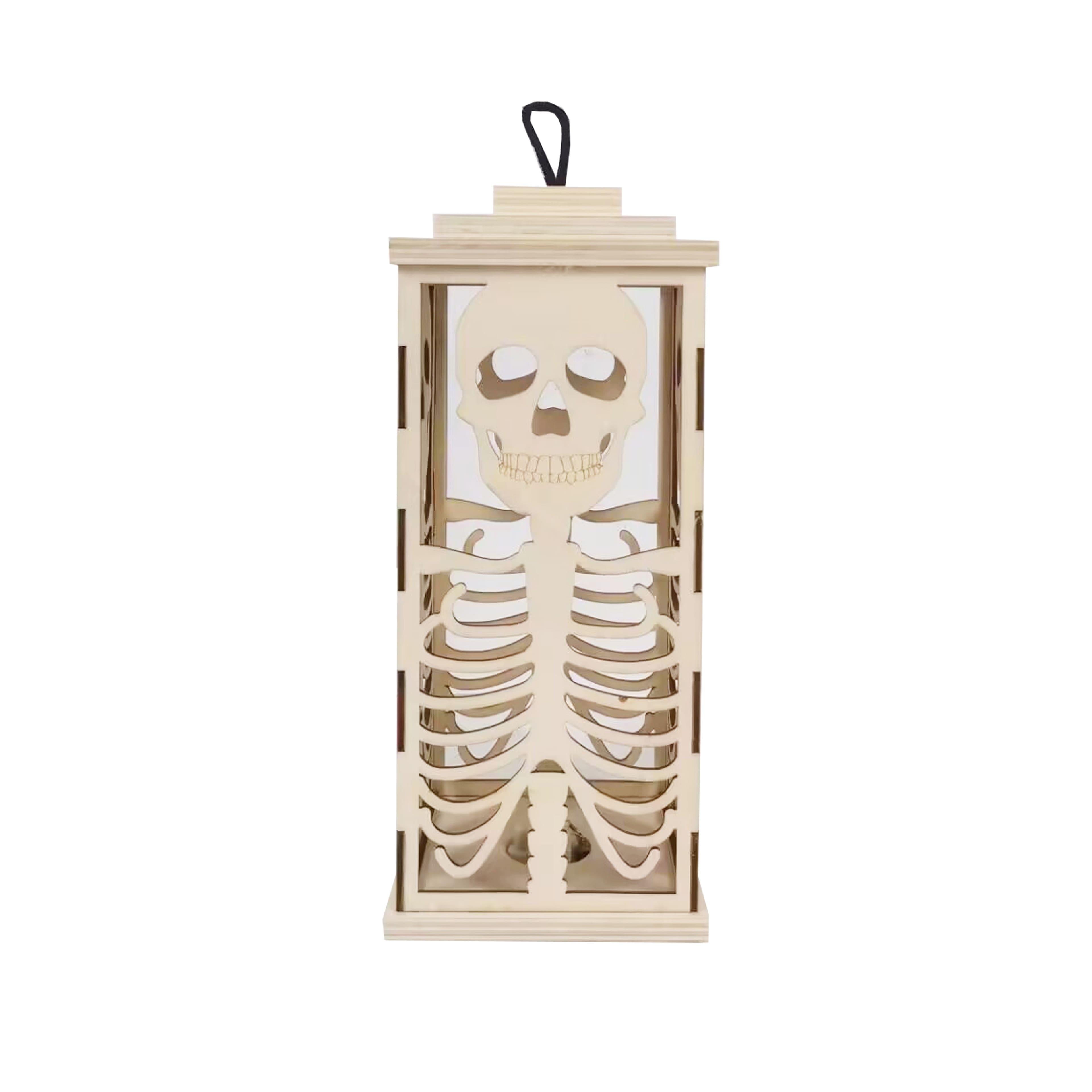 10&#x22; DIY LED Skull Wood Lantern D&#xE9;cor by Make Market&#xAE;