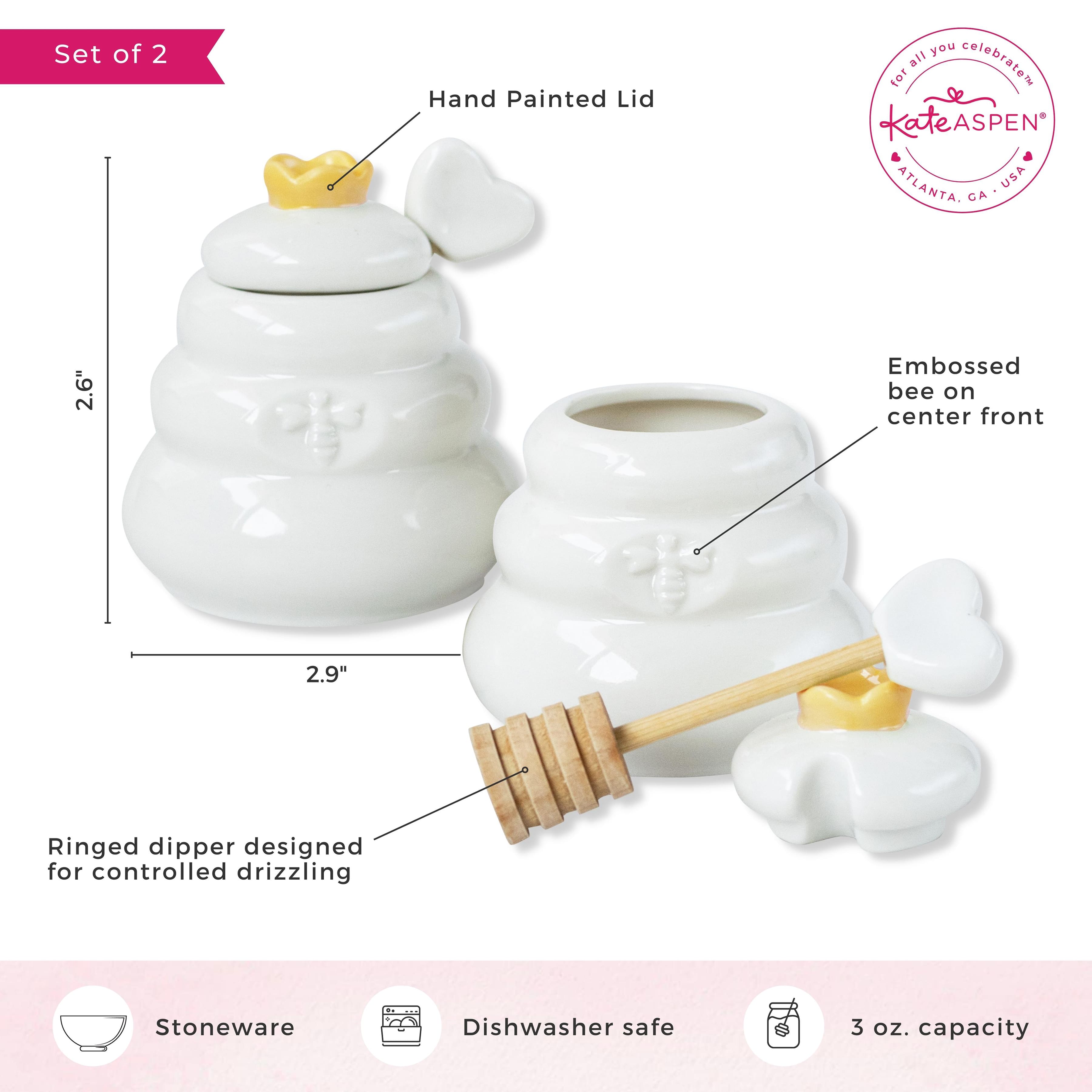 Kate Aspen&#xAE; Bee Hive Ceramic Mini Honey Jar &#x26; Dipper Set, 2ct.
