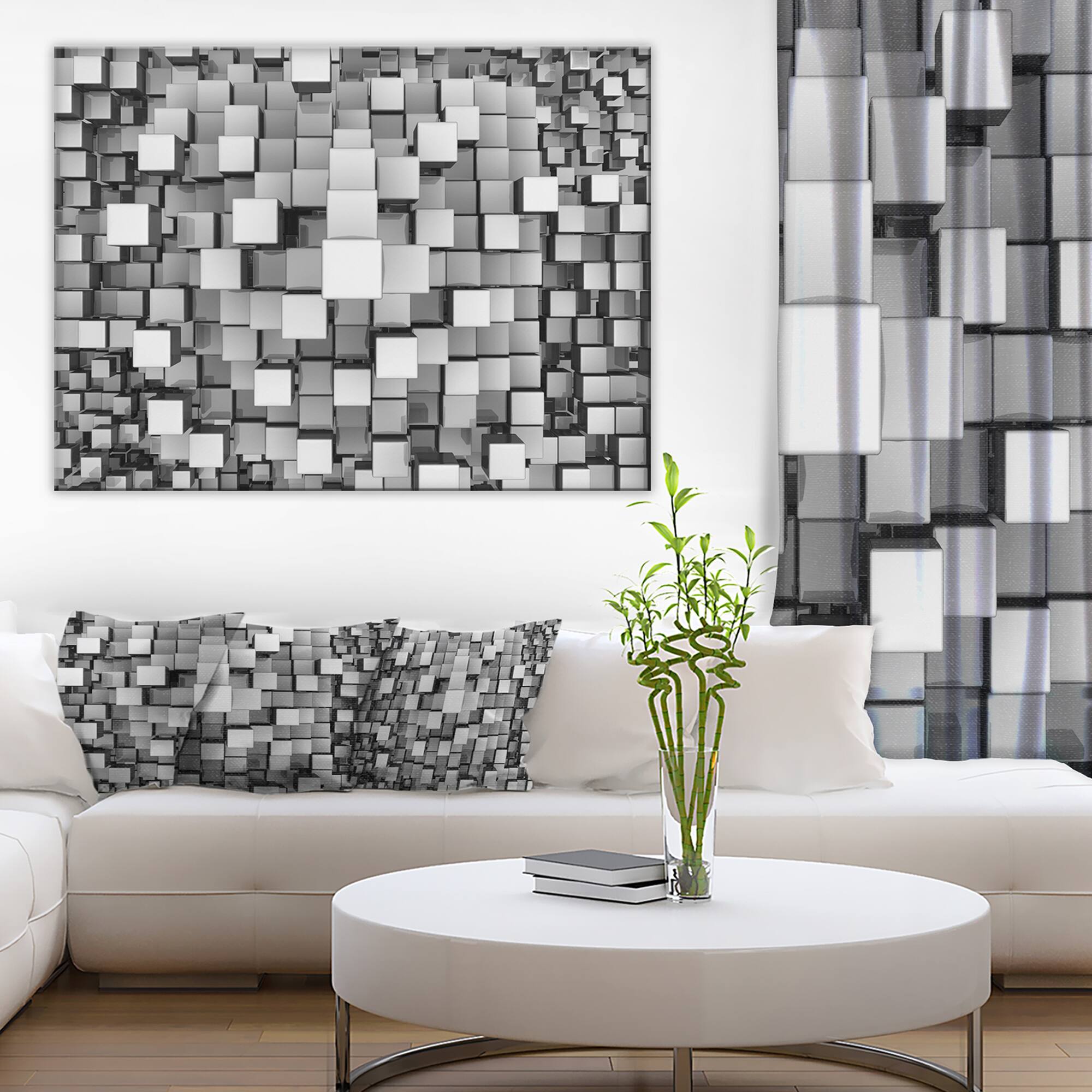 Designart - Black and Grey Cubes - Contemporary Canvas Art Print