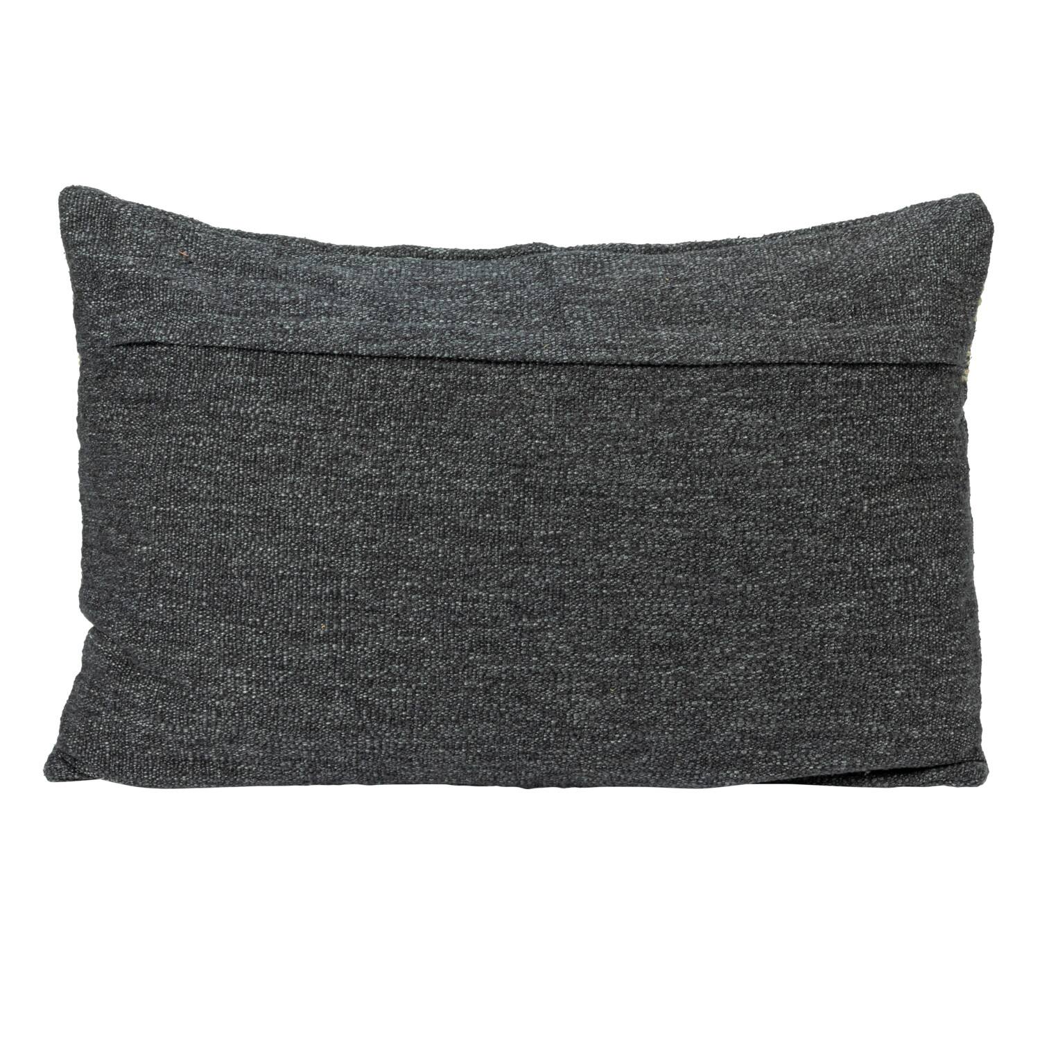Hello Honey® Charcoal & Natural Cotton Blend Lumbar Pillow with Jute Embroidery