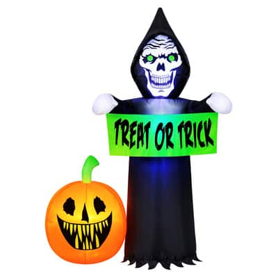 5.5ft. Inflatable Halloween Light Up Trick-or-Treating Reaper & Pumpkin ...