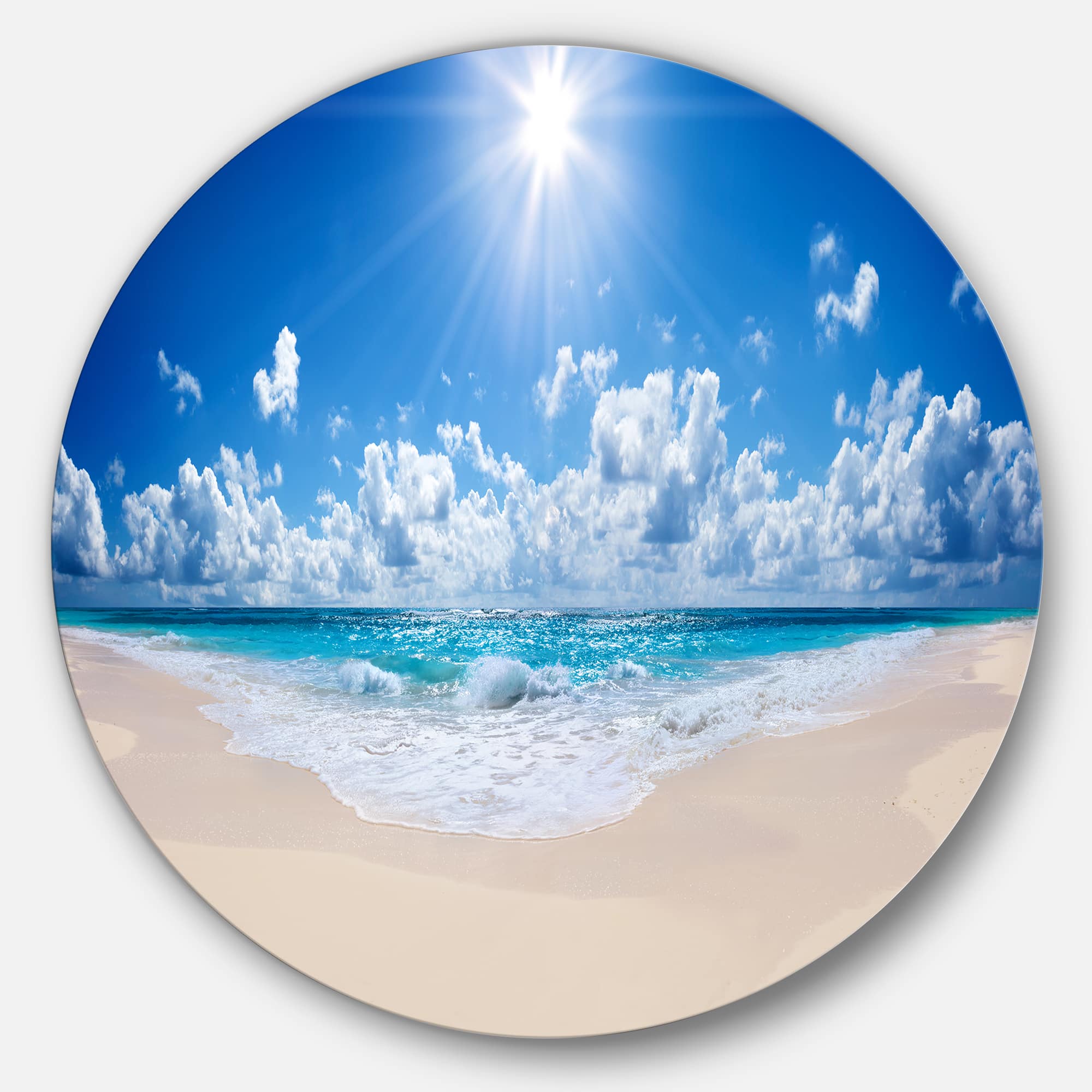 Designart - Beautiful Tropical Beach Panorama' Disc Seashore Metal Circle Wall Art