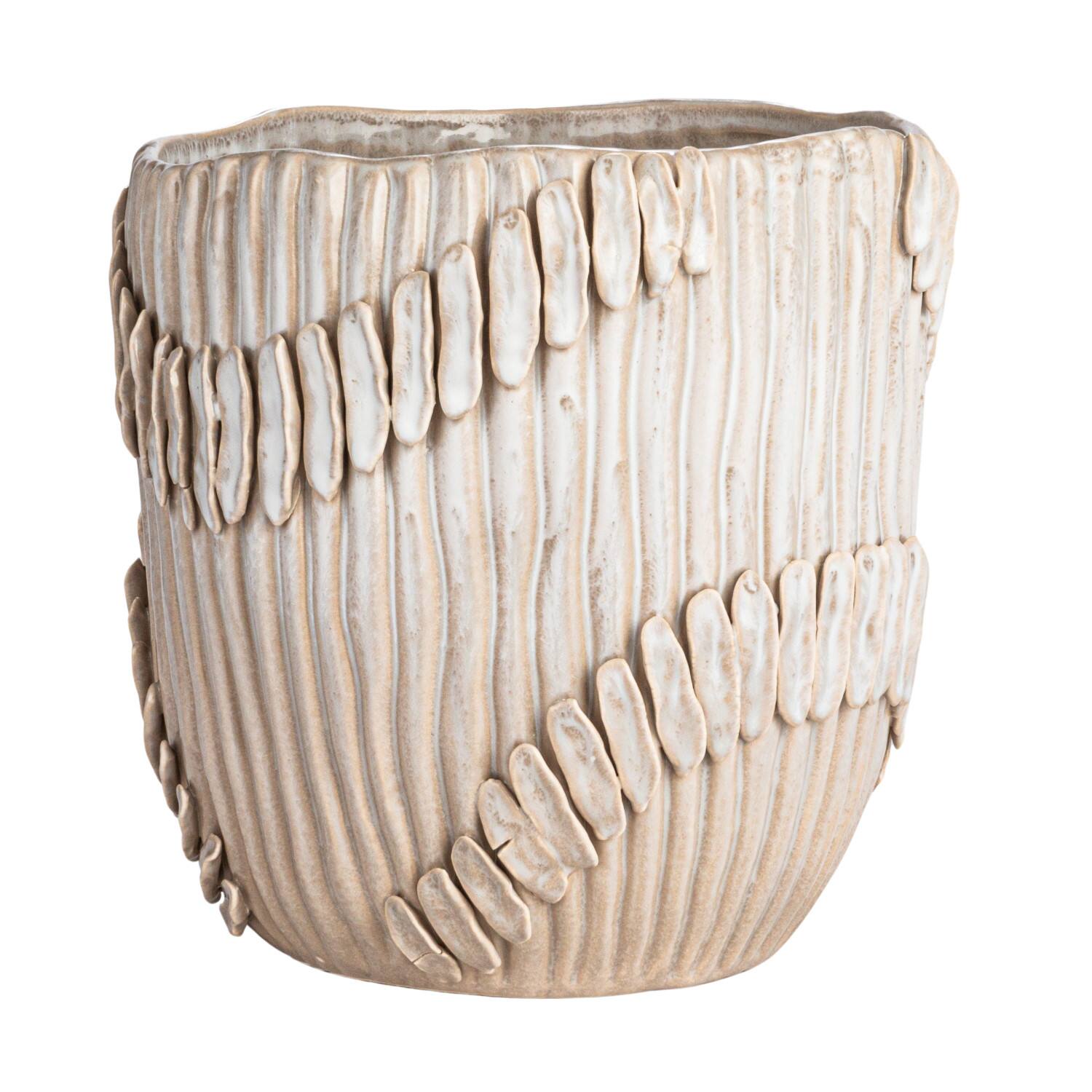 Hello Honey® 9.25" Cream Pleated Handmade Stoneware Vase