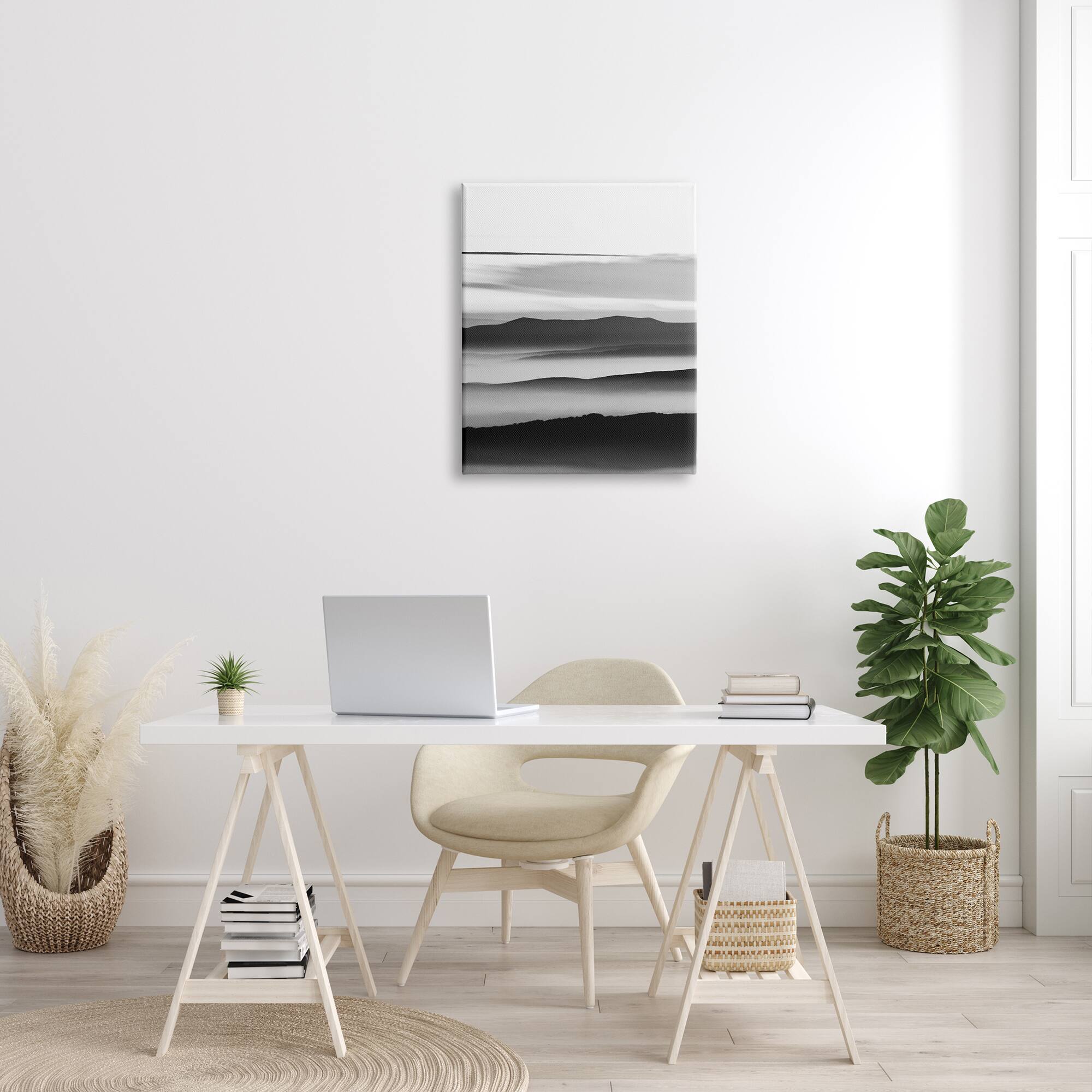 Stupell Industries Misty Clouds Eerie Mountain Landscape Black White Canvas Wall Art