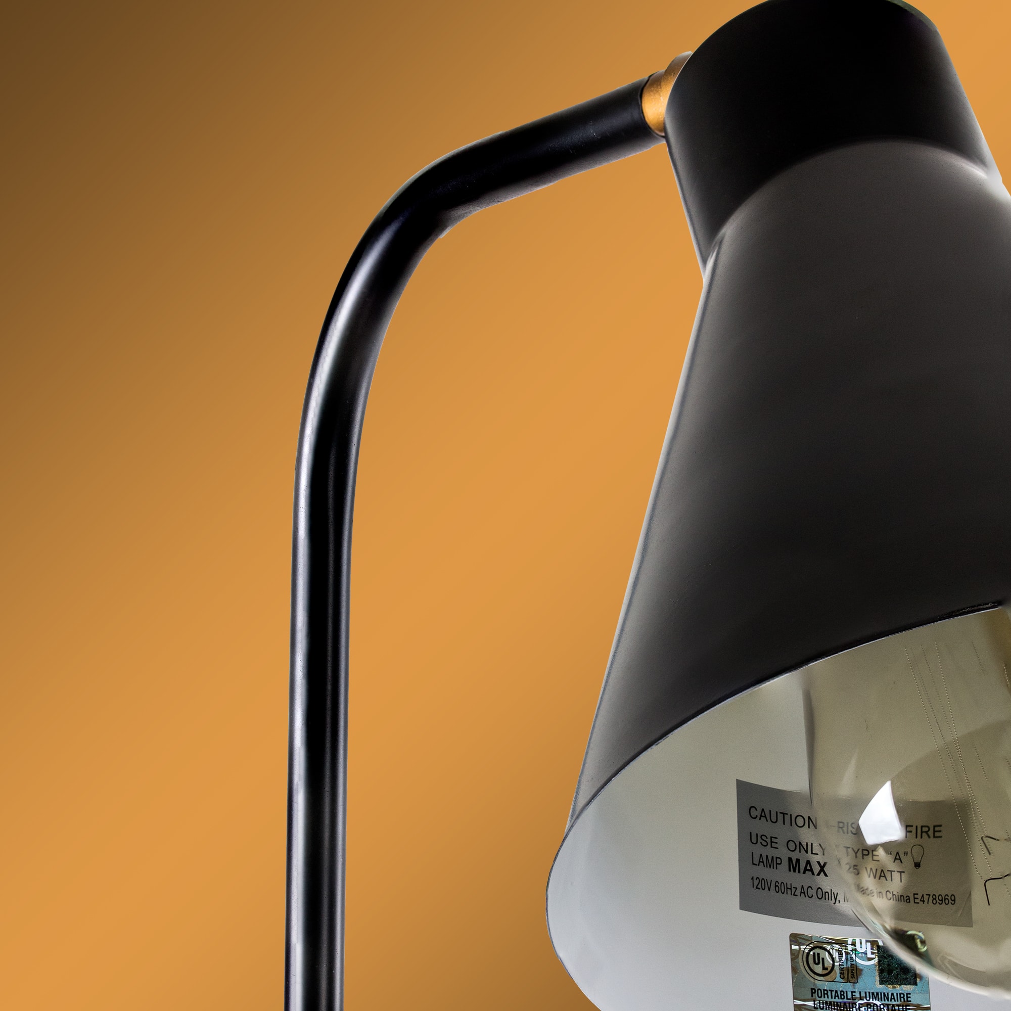 21" Modern Industrial Black Metal Accent Table Lamp with White Marble Base