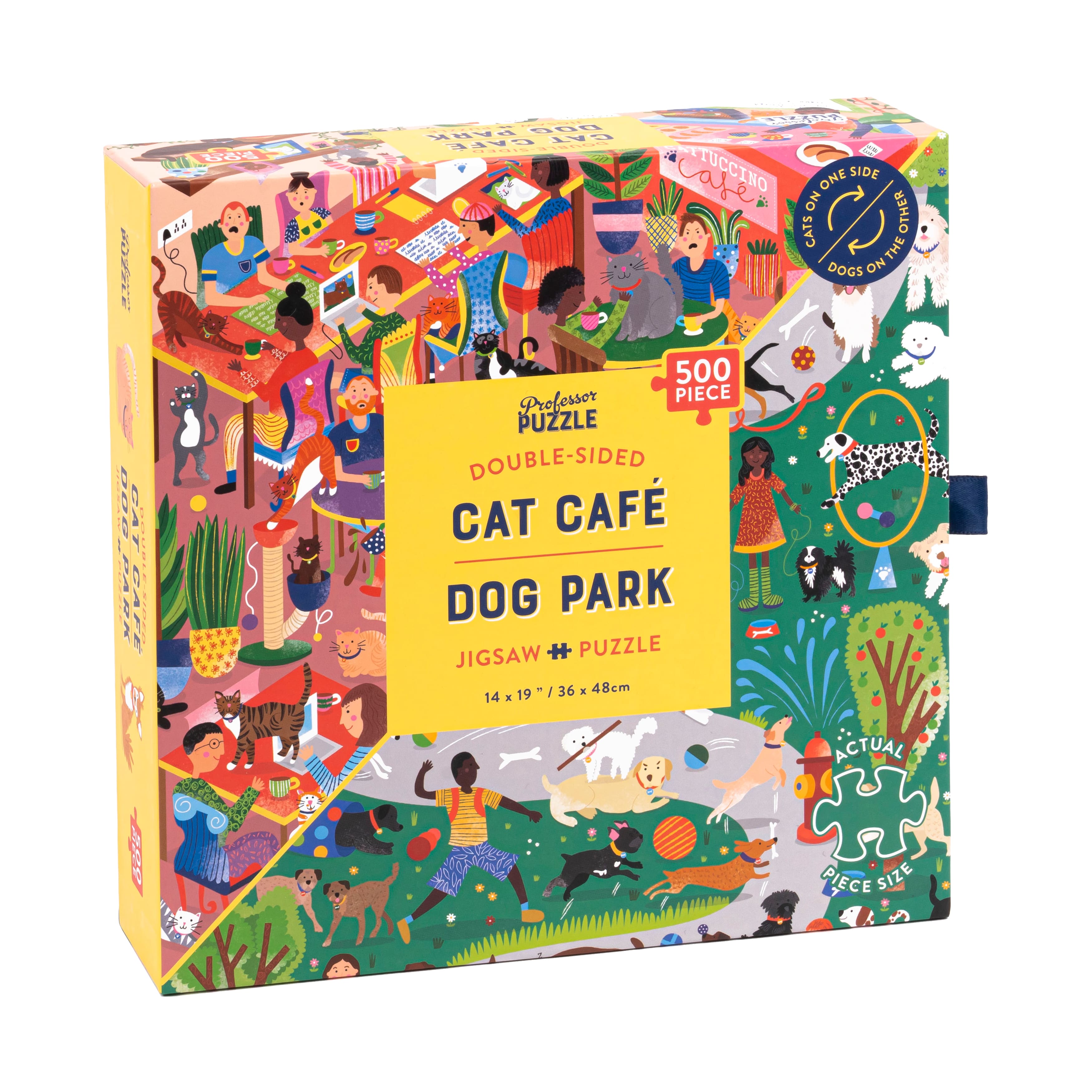 Cat Cafe &#x26; Dog Park Double-Sided Jigsaw Puzzle: 500 Pcs