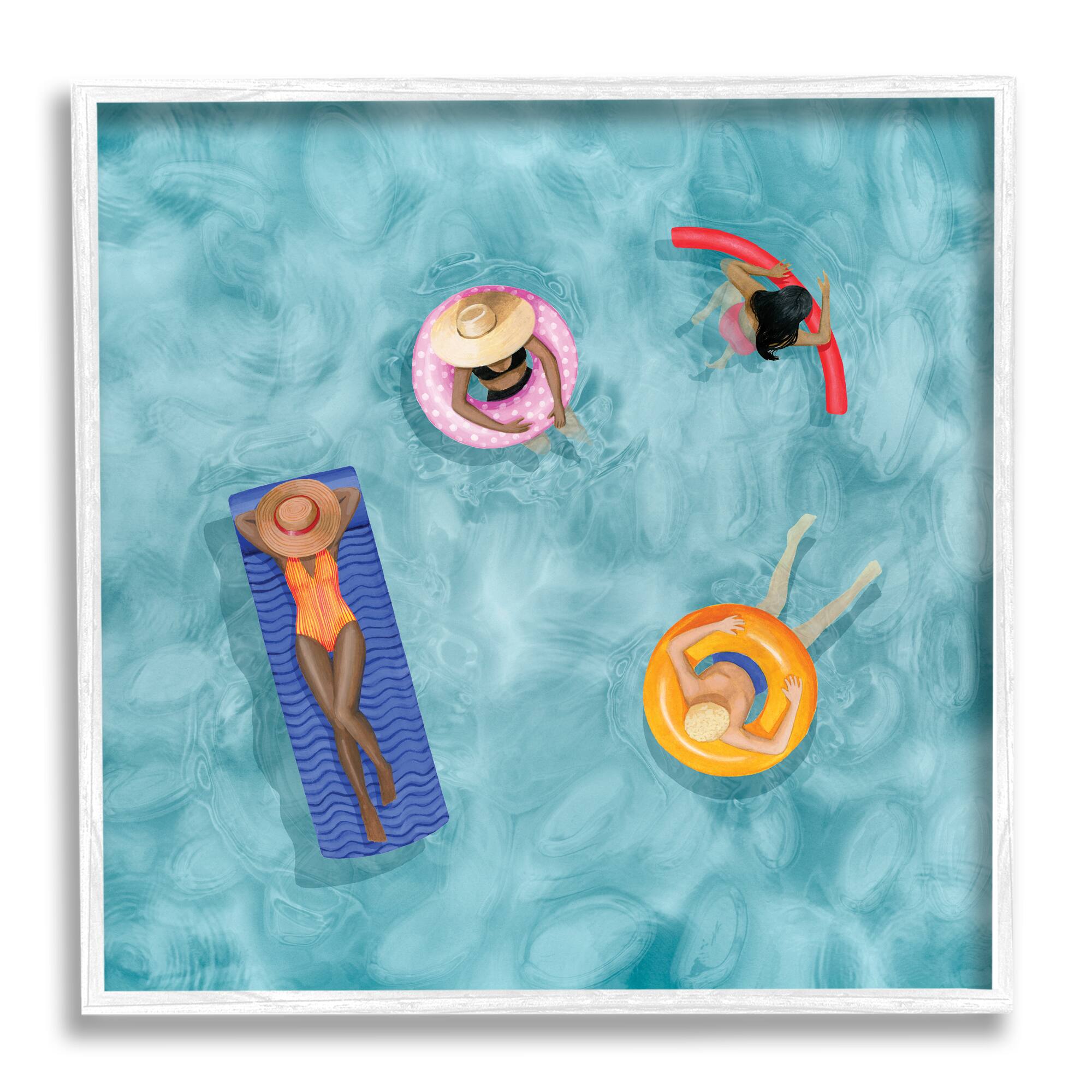 Stupell Industries Group of People Lounging In Water Pool Toys in White Frame Wall Art
