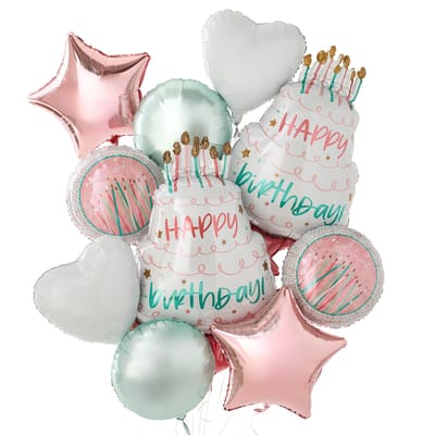 Happy Birthday Cake Foil Balloon Bundle