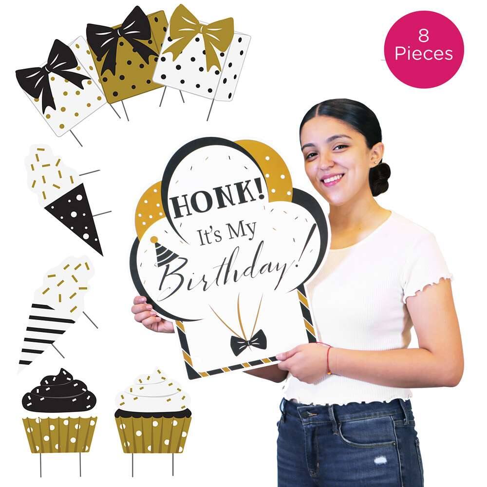Kate Aspen&#xAE; Black &#x26; Gold Birthday Yard Sign Set