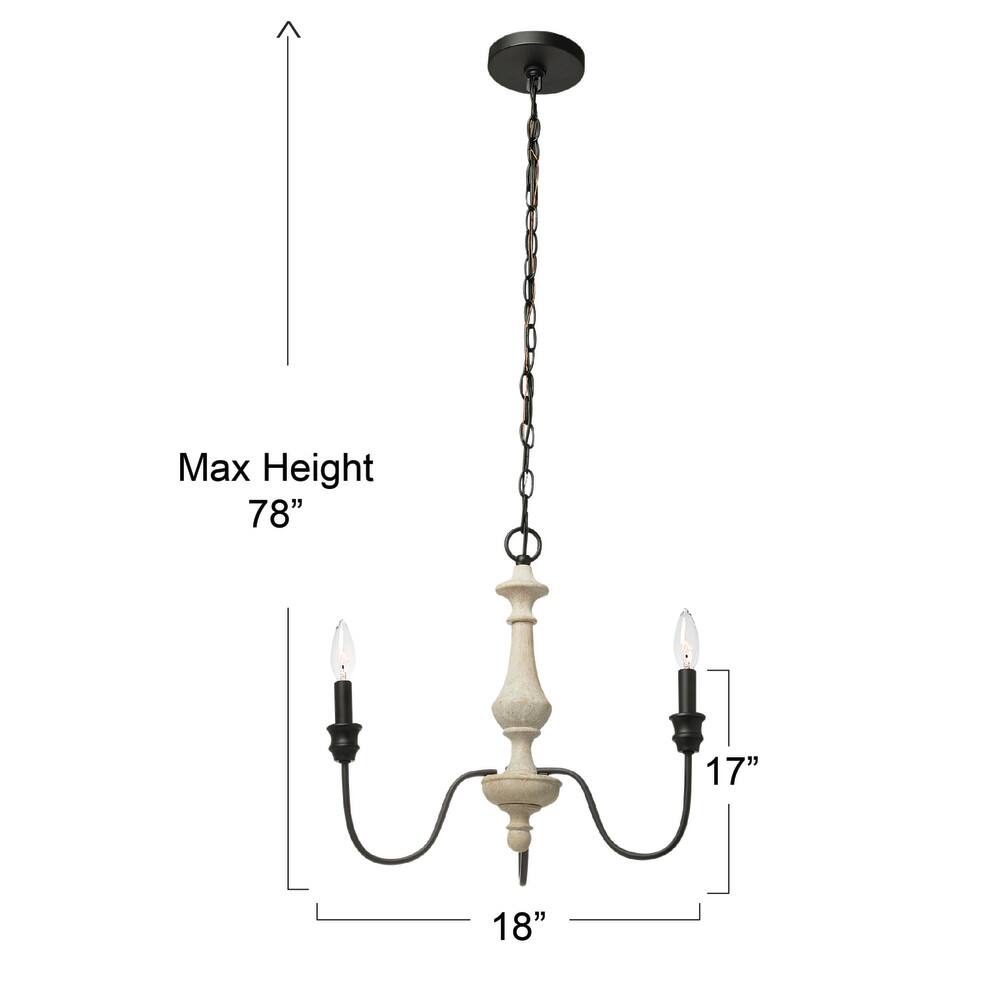 Hello Honey&#xAE; Robert Stevenson Lighting Magnolia 18.5&#x22; Matte Black 3-Light White Washed Wood and Metal Chandelier