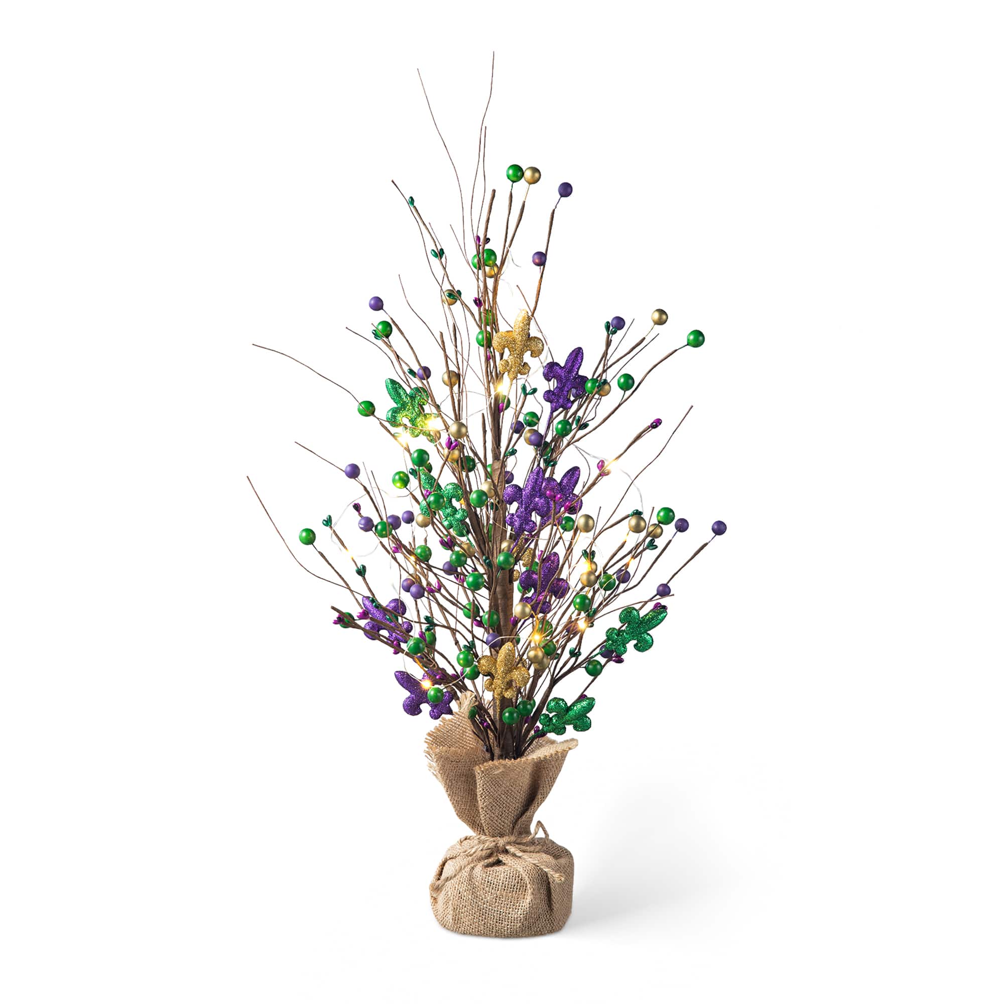 Glitzhome® 21" Lighted Mardi Gras Fleur-de-Lis & Berry Table Tree