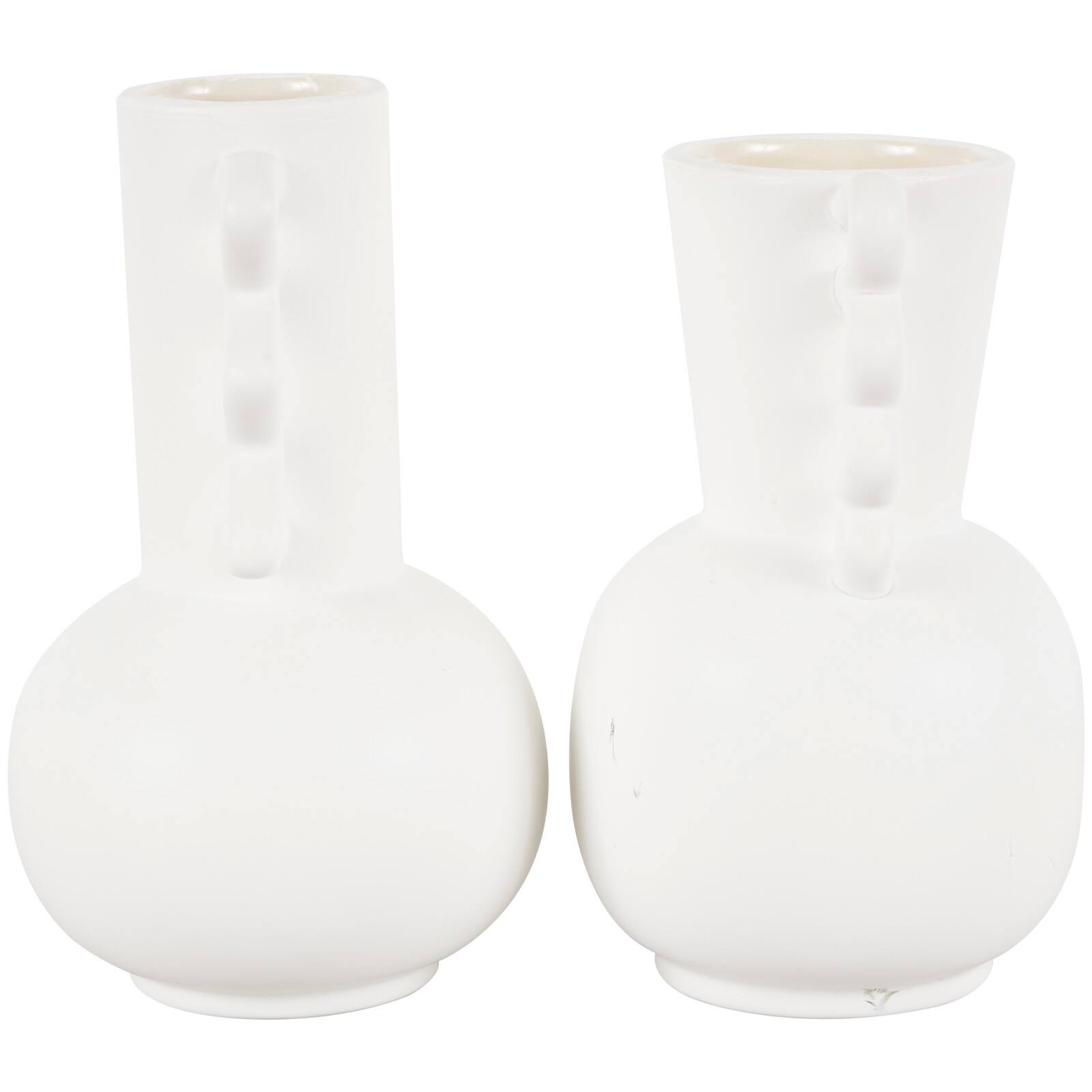 White Ceramic Vase Set with Wavy Handles