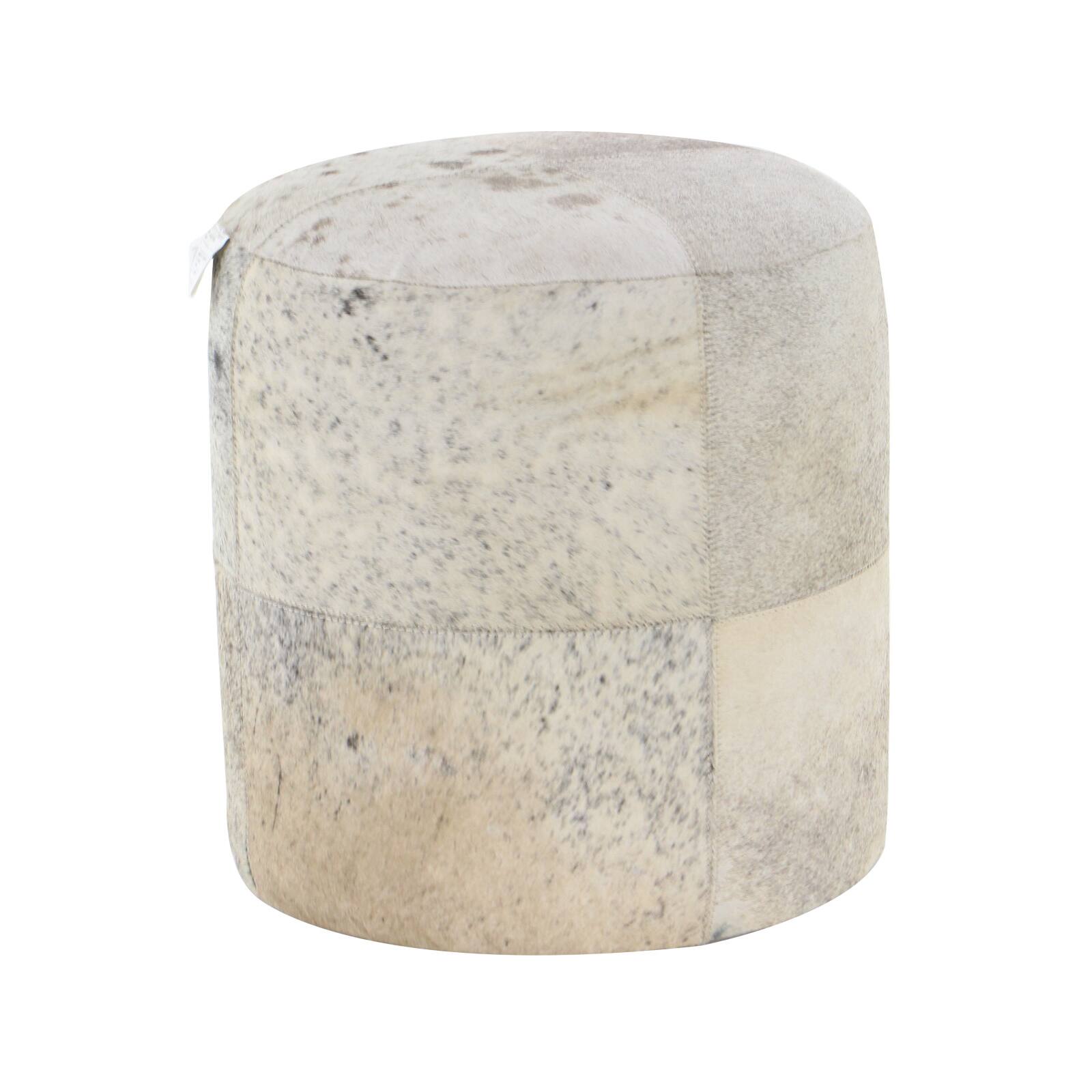 16&#x22; Gray Leather &#x26; Wood Glam Ottoman