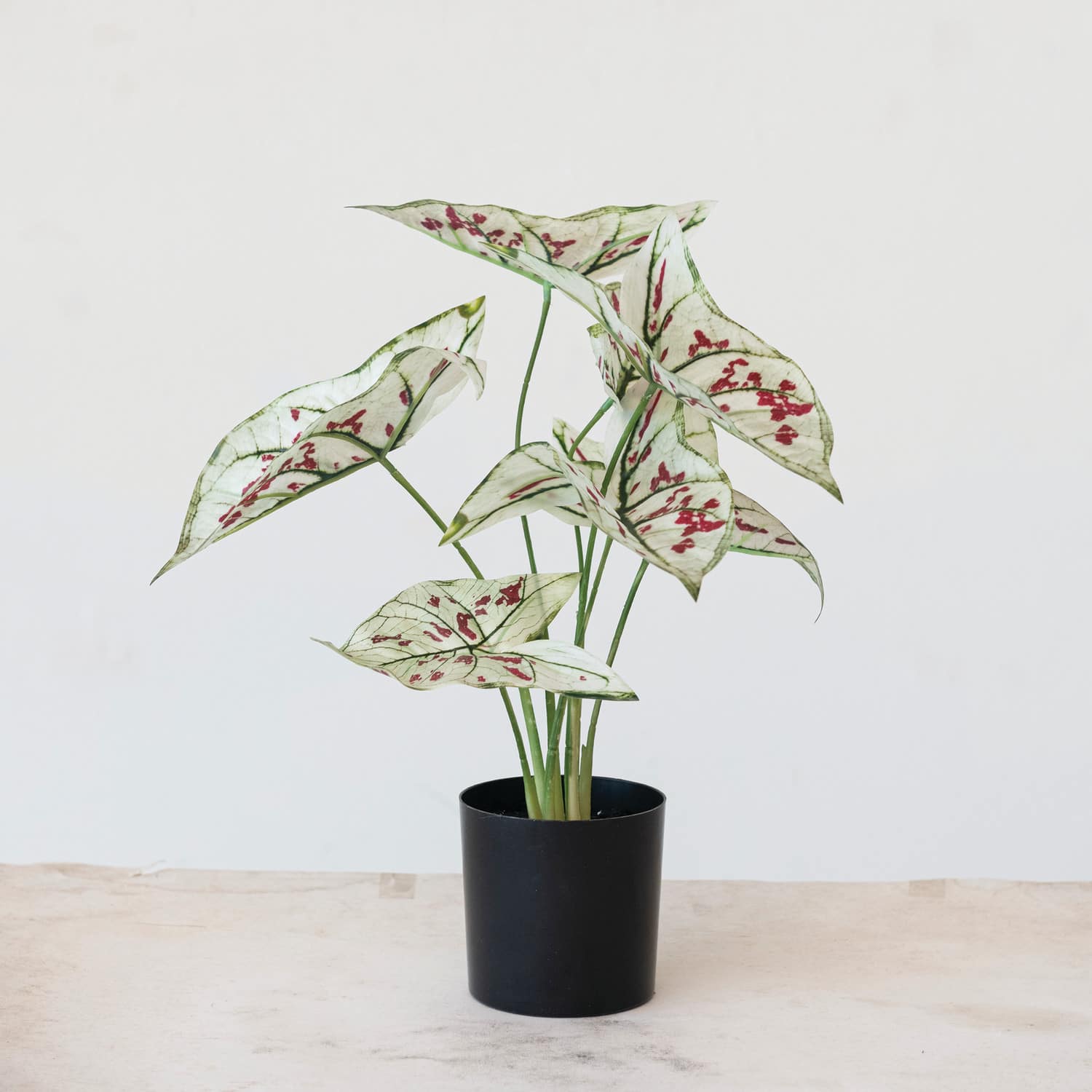 15&#x22; Green &#x26; Red Faux Elephant Ear Plant in Plastic Pot 