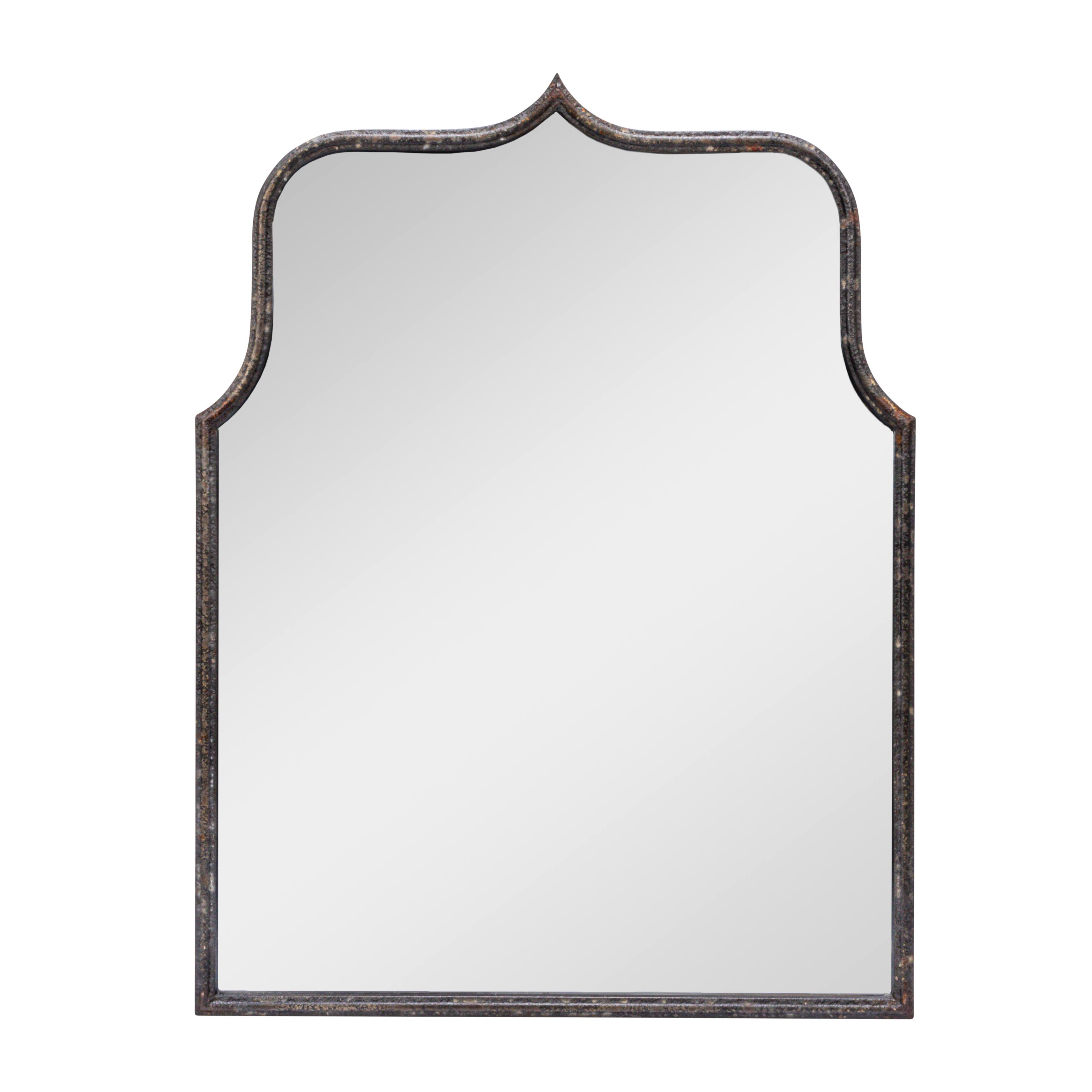 Modern Farmhouse Metal Framed Wall Mirror, Distressed Black