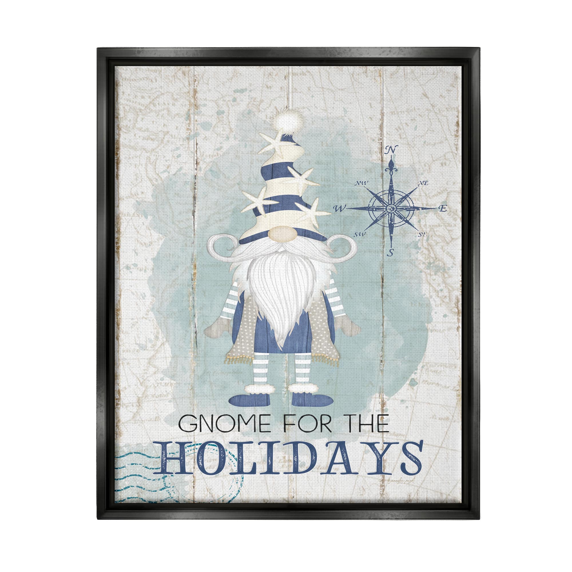 Stupell Industries Gnome For The Holidays Nautical Framed Floater Canvas Wall Art