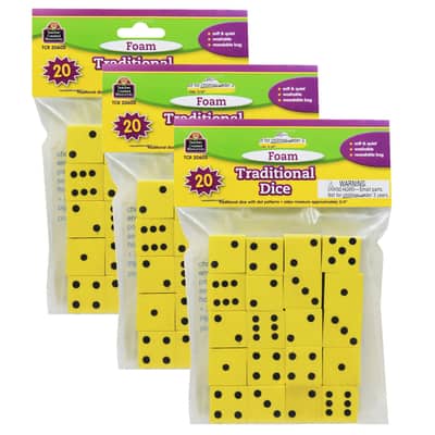 Teacher Created Resources 3/4" Foam Traditional Dice, 3 Packs of 20 in Yellow | 0.75" | Michaels