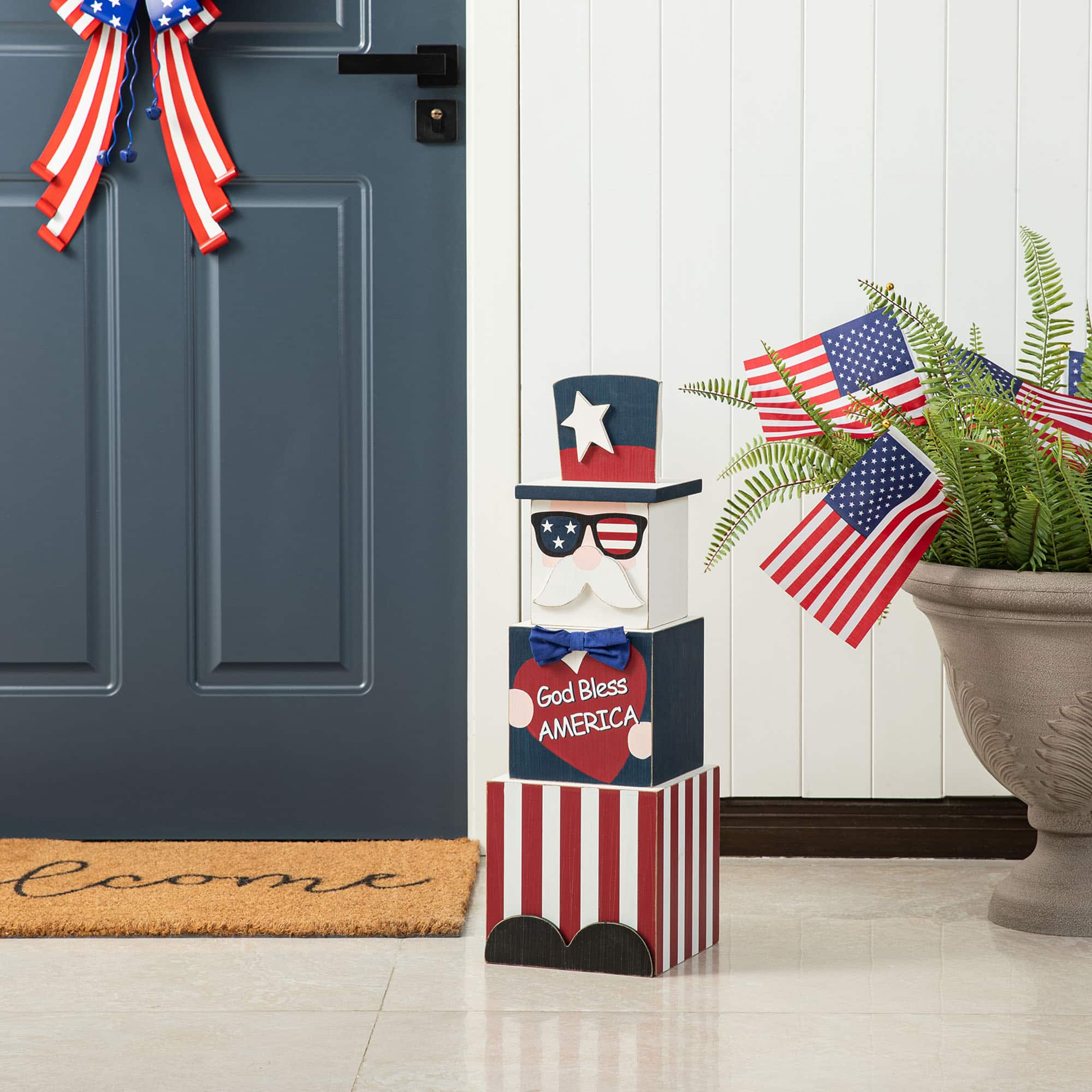 Glitzhome&#xAE; 24&#x22; Wooden Double Sided Easter &#x26; July 4th Porch D&#xE9;cor