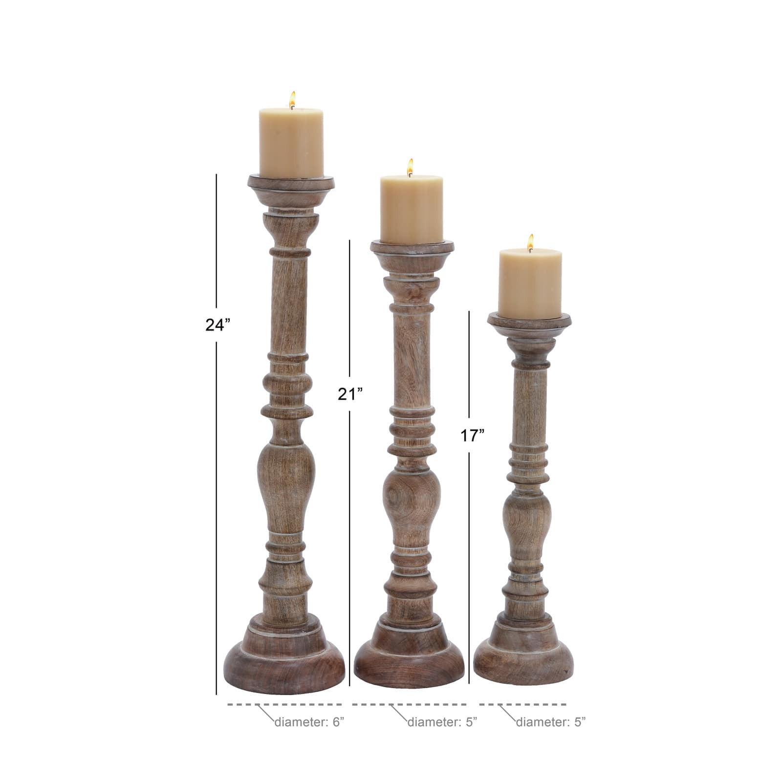 Brown Mango Wood Traditional Candle Holder Set