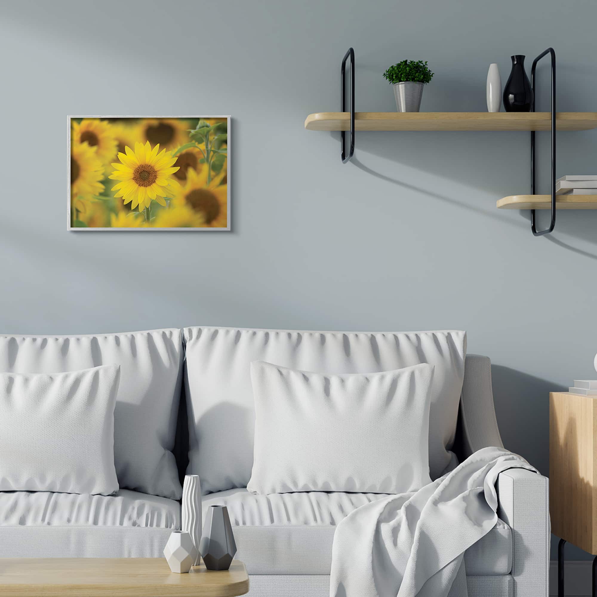 Stupell Industries Yellow Sunflower Nursery Field Directed Focus in Gray Frame Wall Art