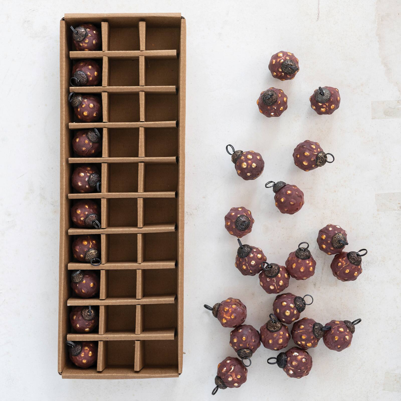 Hello Honey® 1" Distressed Burgundy & Gold Embossed Glass Ball Ornaments, 30ct.