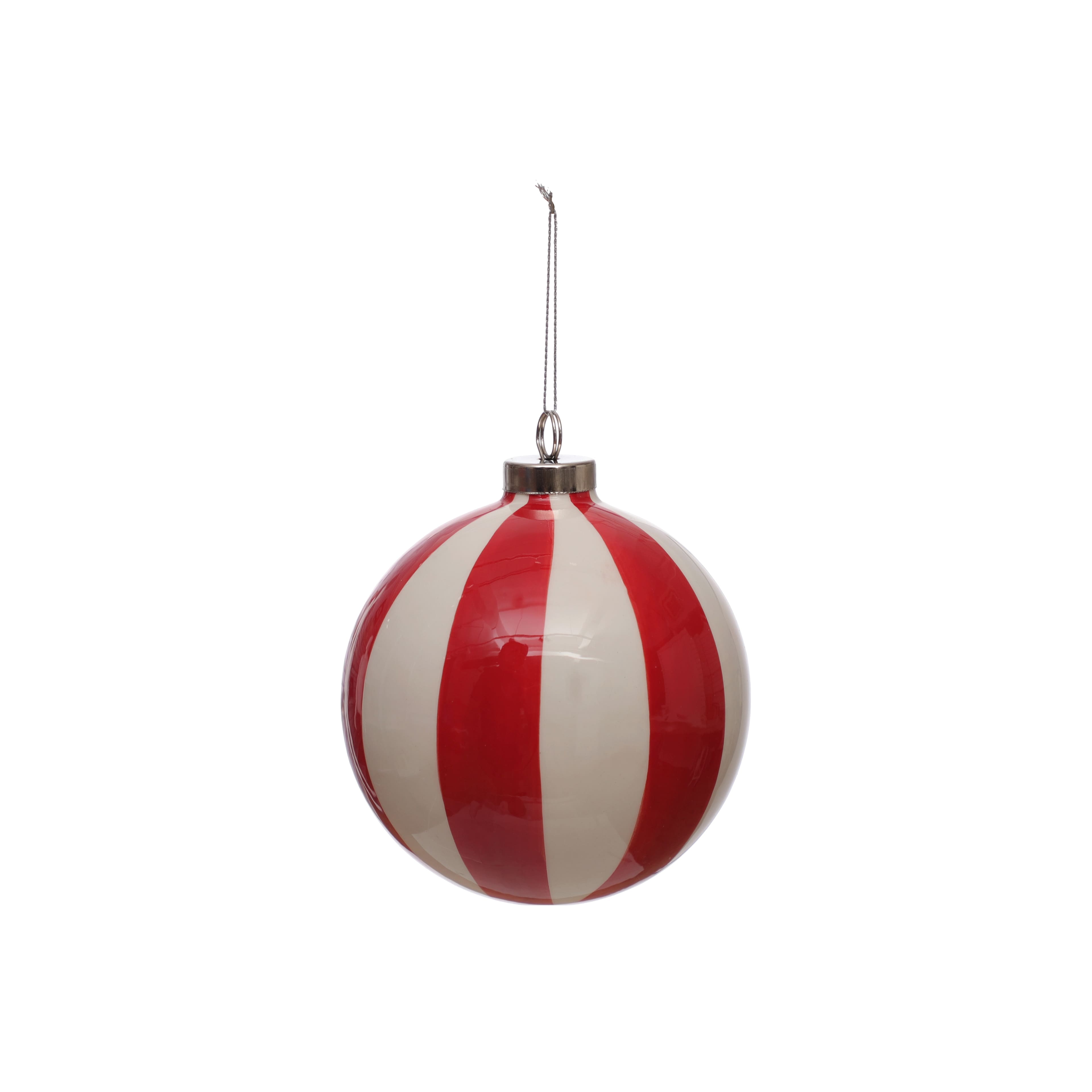 3.75&#x22; Red &#x26; White Vertical Peppermint Stripes Ceramic Ball Ornament by Ashland&#xAE;
