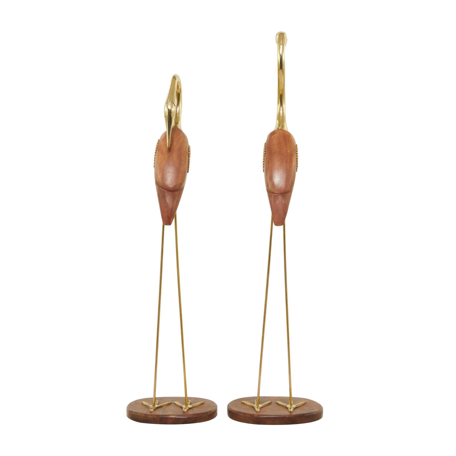 Gold Wood & Metal Bird Sculpture Set