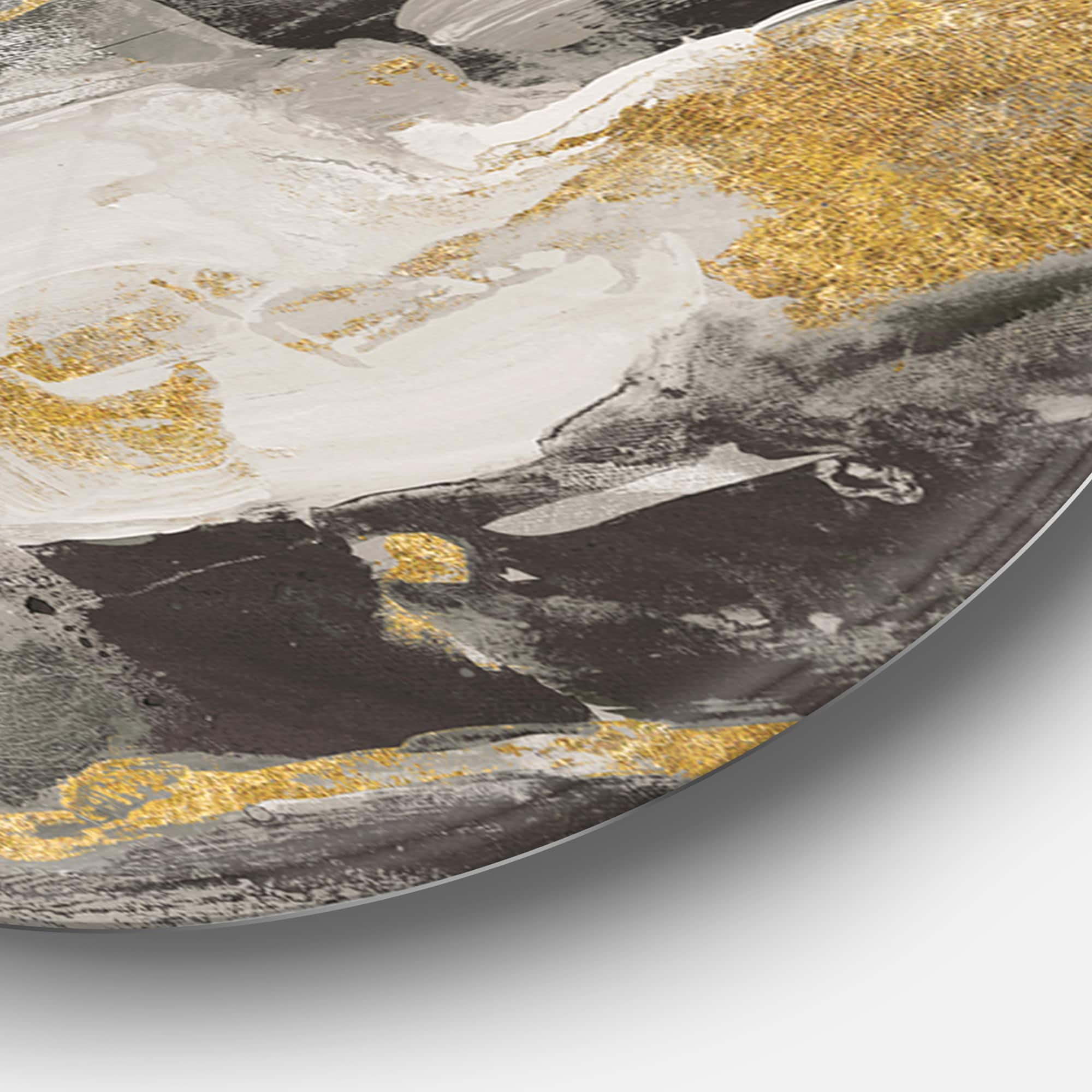 Designart - Marble Gold and Black II - Glam Metal Circle Wall Art