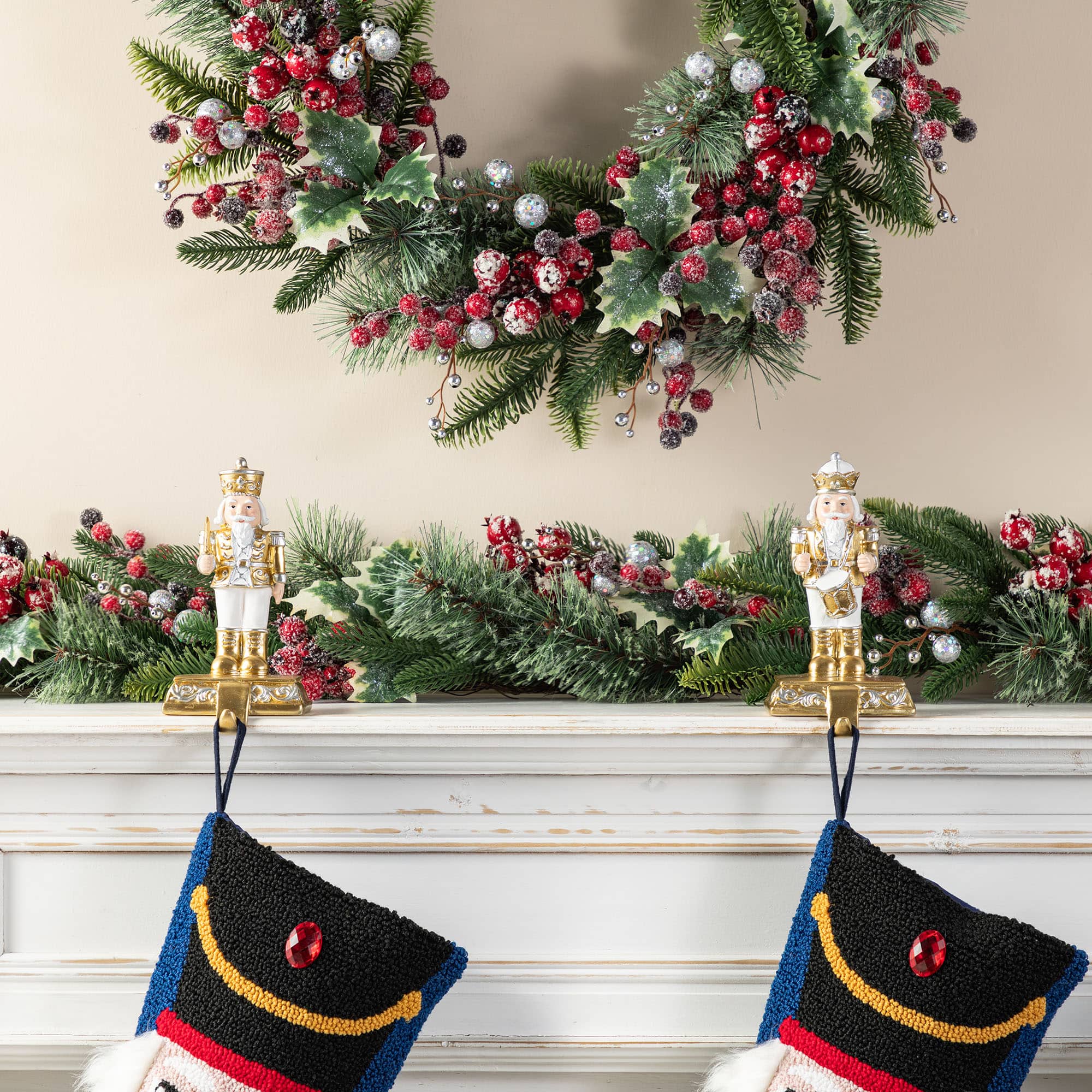 Glitzhome® Christmas Resin Nutcracker Stocking Holder Set