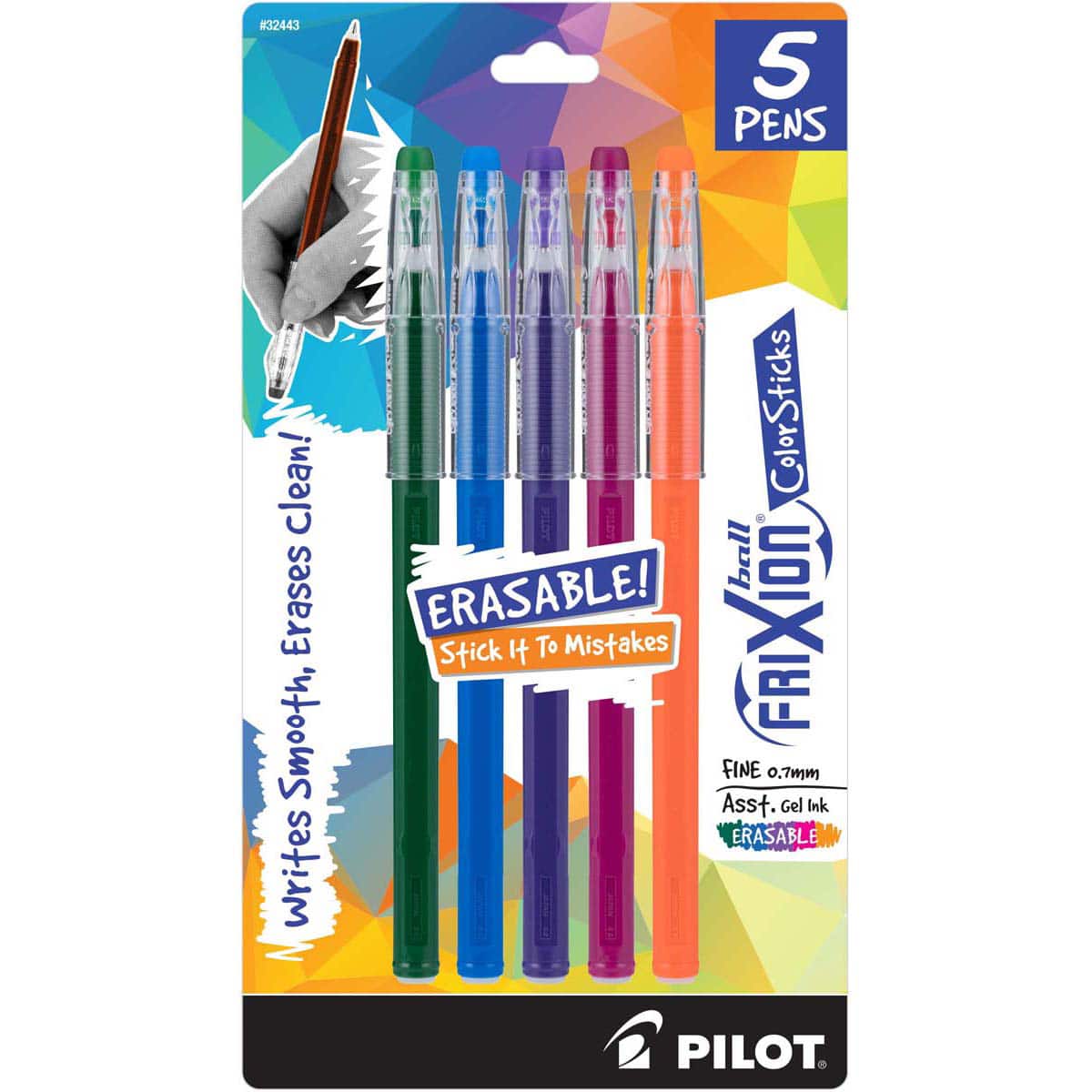 Pilot FriXion Black, Blue, Purple, Magenta & Salmon Ball Color Sticks Erasable Gel Pen Set