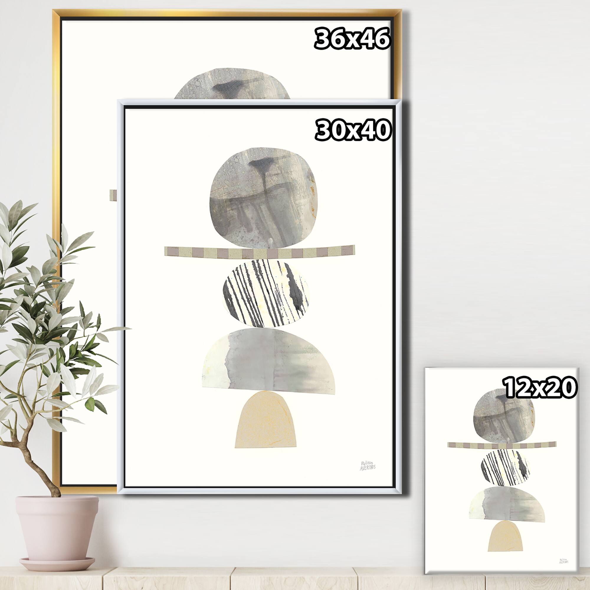 Designart - Geometric Balance Neutral I - Shabby Chic Canvas in Gold Frame