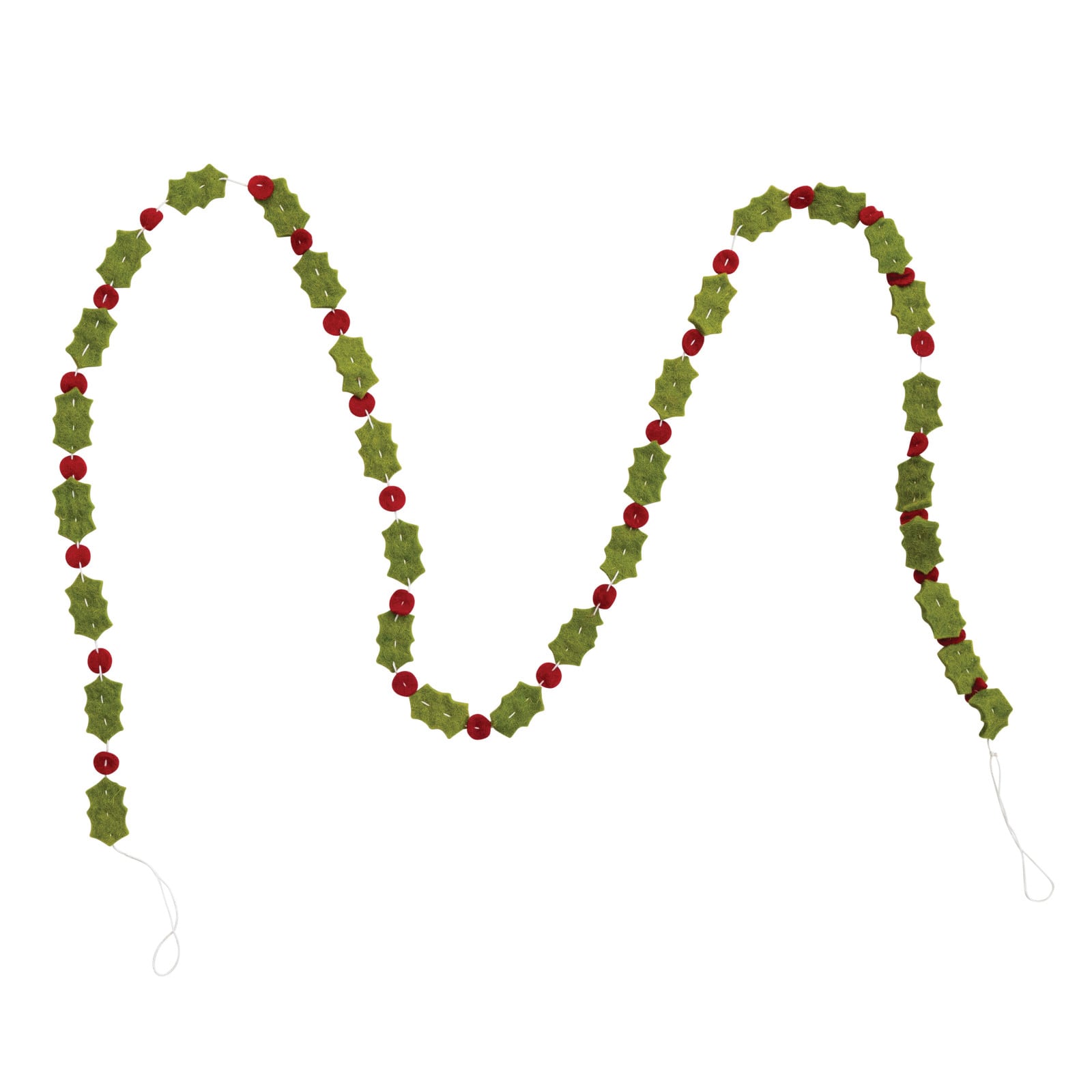 Hello Honey® 6ft. Green & Red Holly Leaves & Berries Handmade Wool Felt Garland