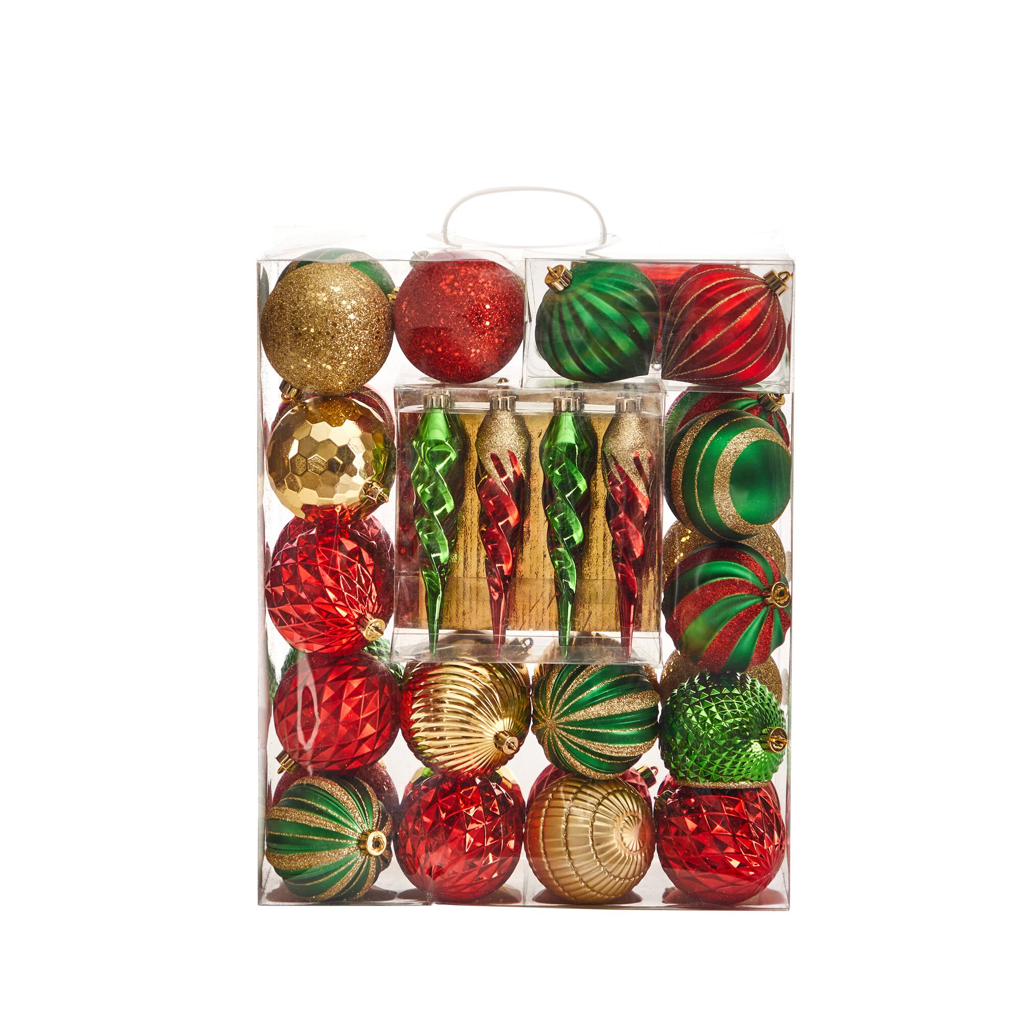 50ct. Holiday Deluxe Shatterproof Christmas Tree Ornament Box Set