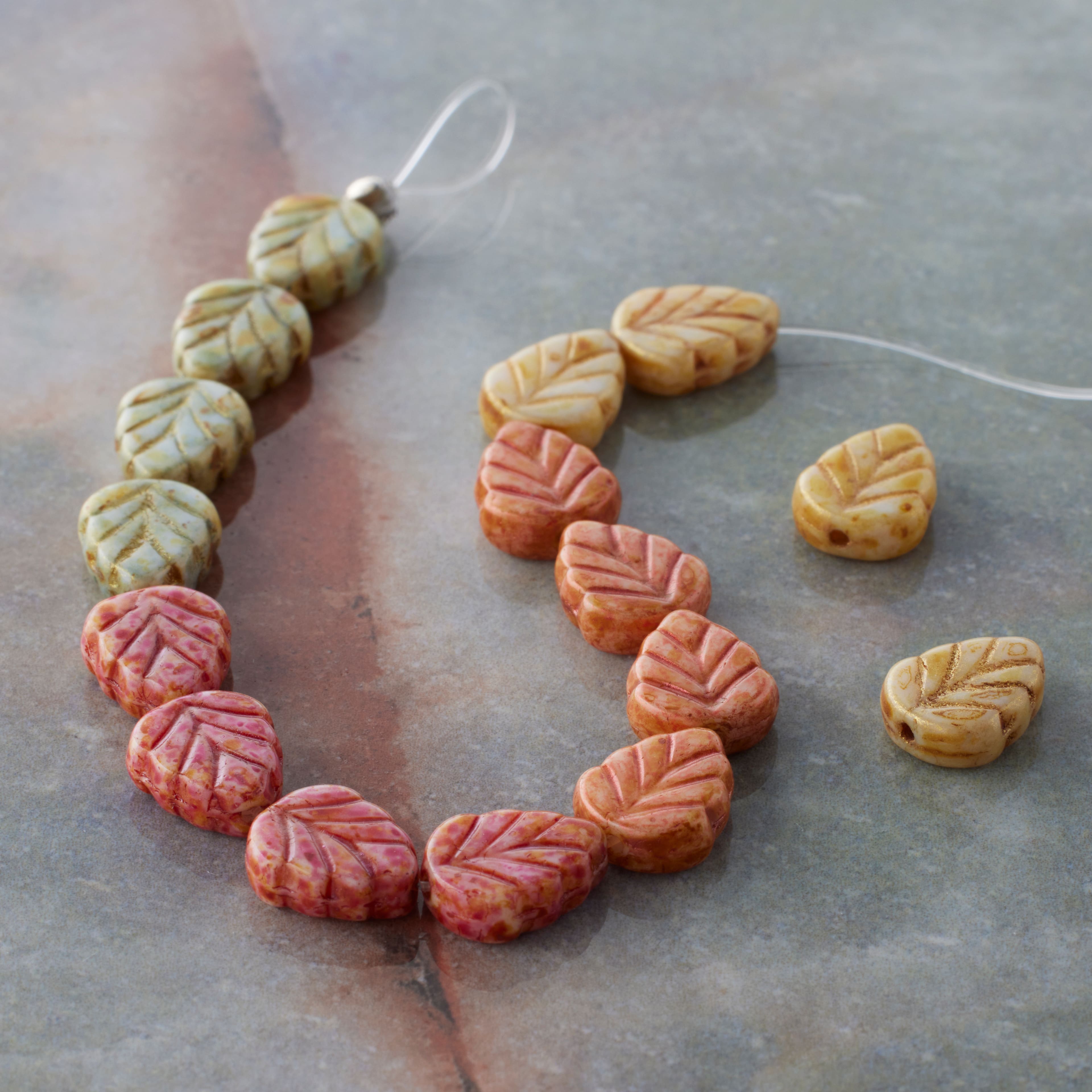 6 Packs: 16 ct. (96 total) 10mm Mixed Czech Glass Leaf Beads by Bead Landing™