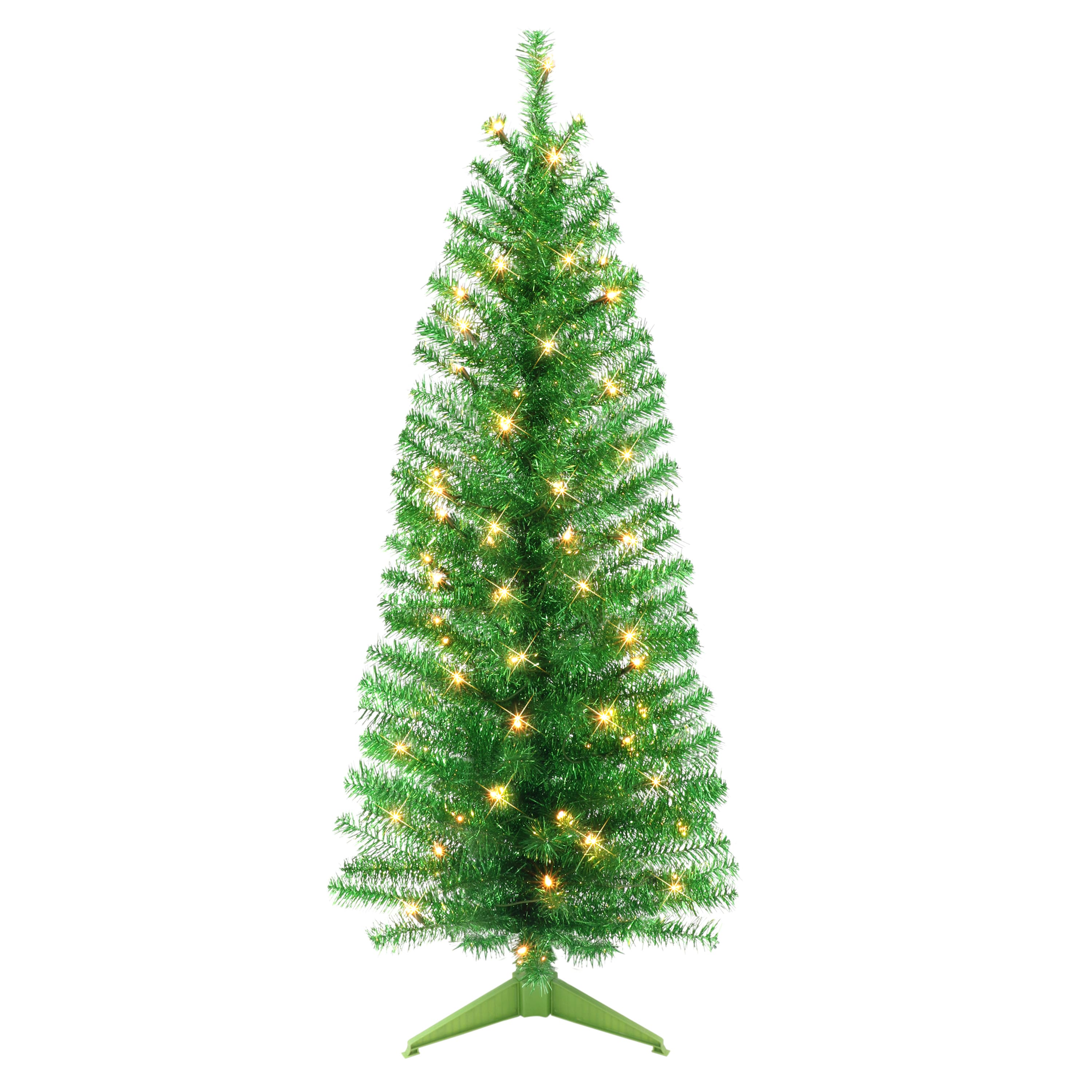 4.5ft. Pre-Lit Green Tinsel Artificial Christmas Tree, Clear Lights